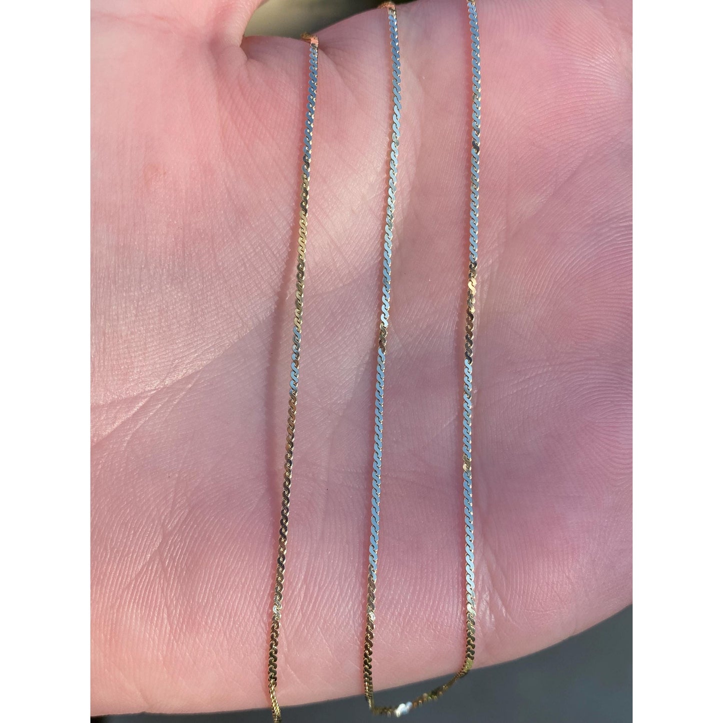 Vintage Solid 14k Yellow Gold Serpentine Chain Necklace - 15.25 inches