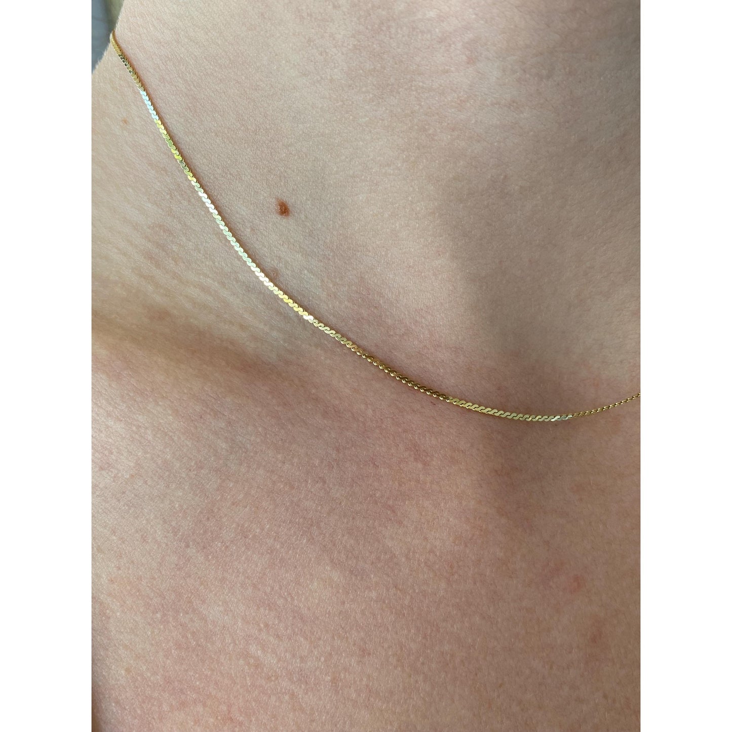 Vintage Solid 14k Yellow Gold Serpentine Chain Necklace - 15.25 inches