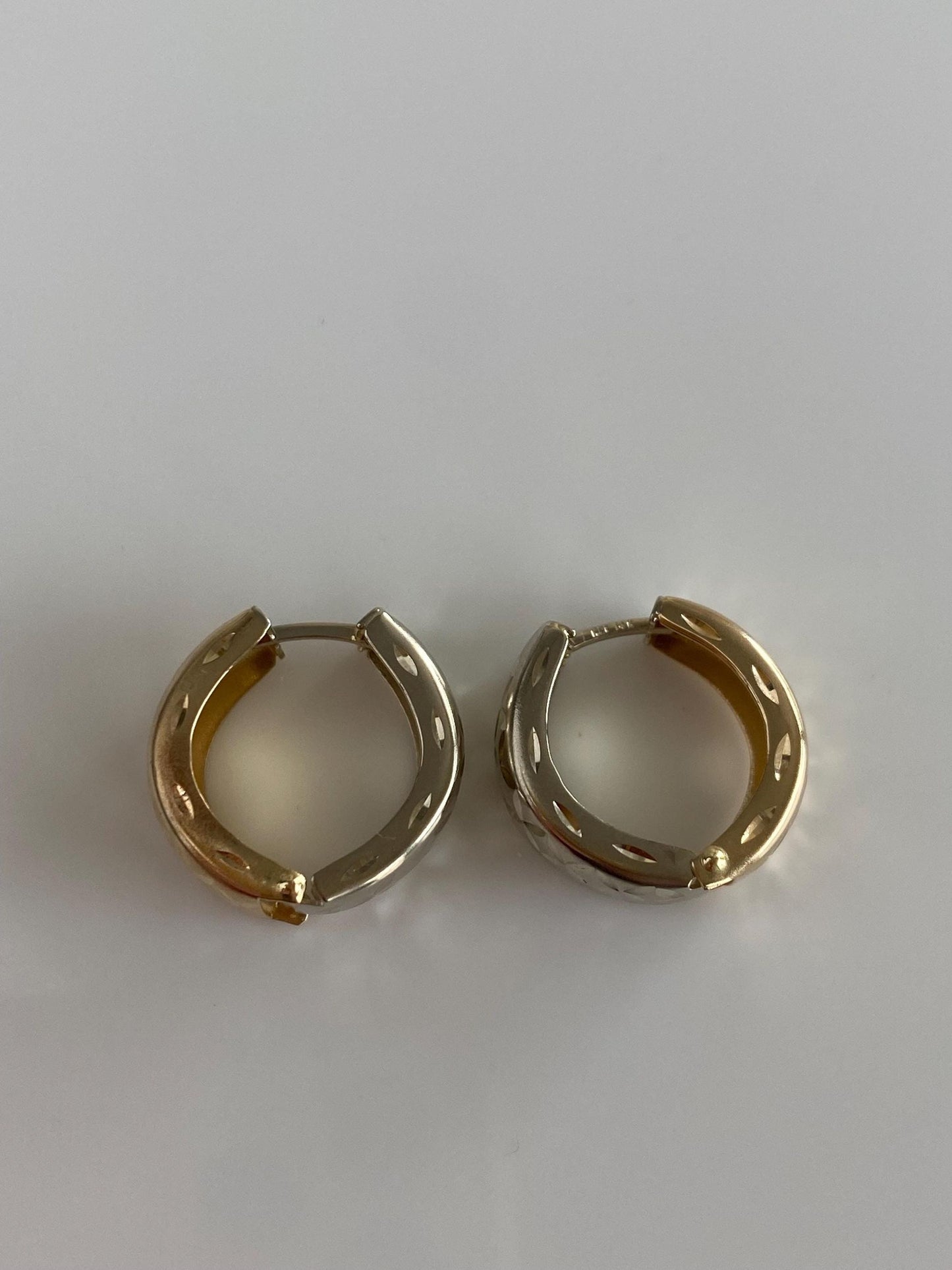 Vintage Solid 14k White & Yellow Gold Diamond Cut Hoop Earrings