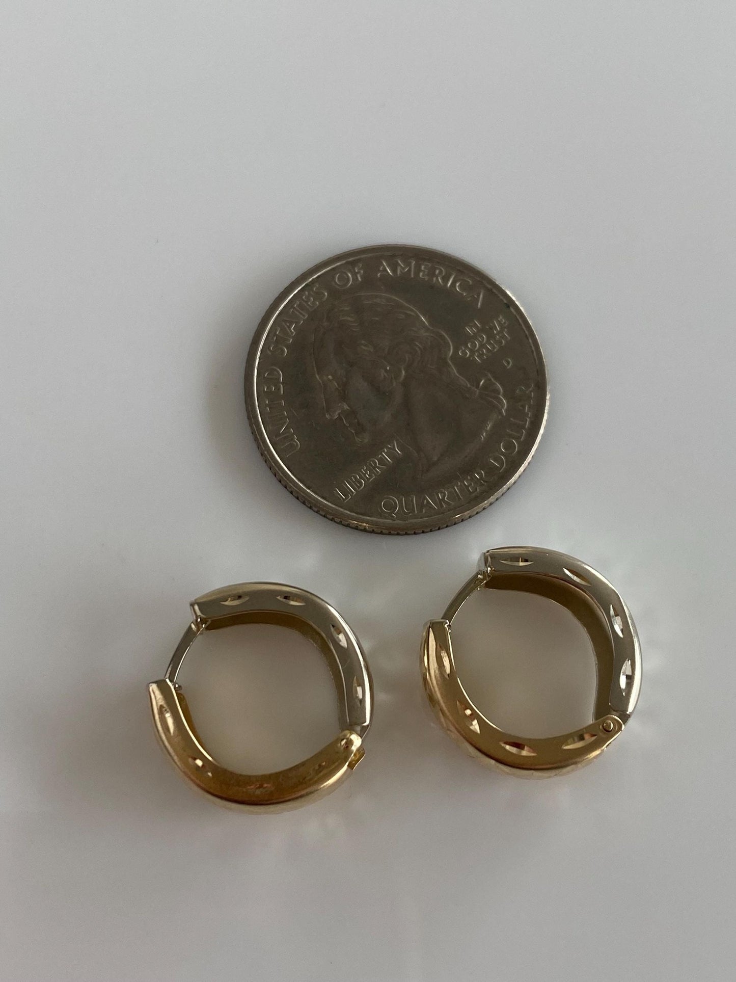 Vintage Solid 14k White & Yellow Gold Diamond Cut Hoop Earrings