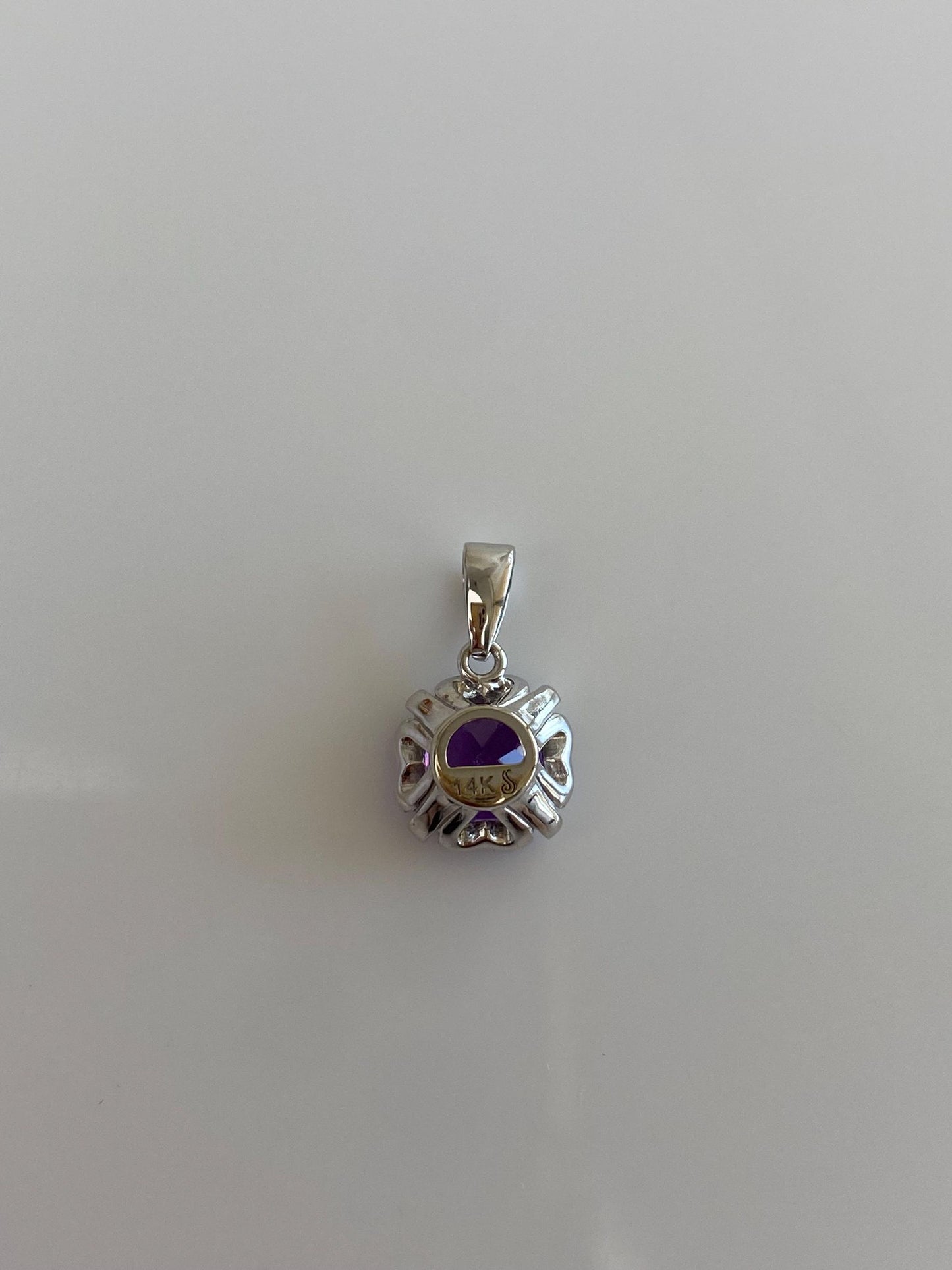 Solid 14k White Gold Amethyst Diamond Halo Charm