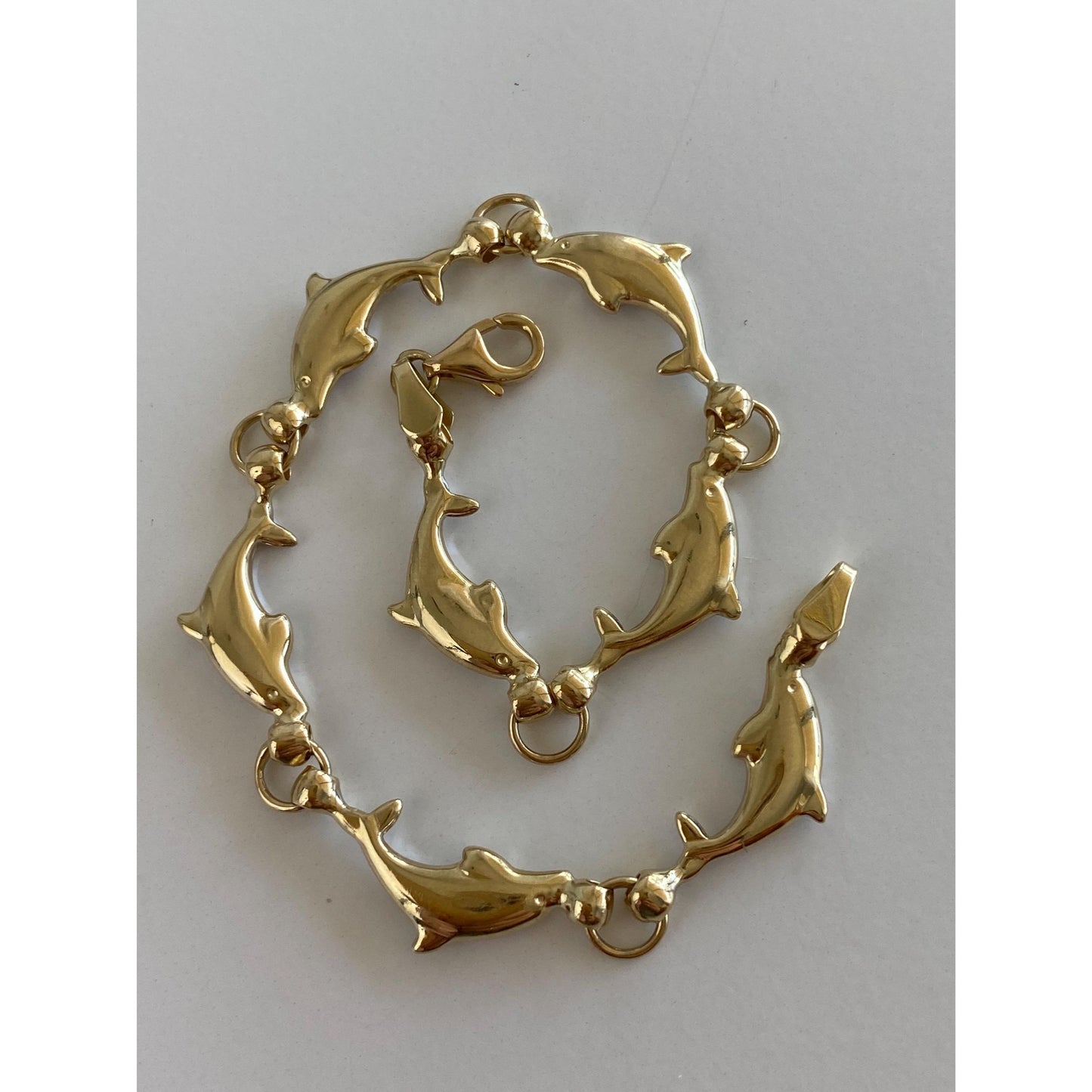 Vintage 14k White & Yellow Gold Dolphin Link Bracelet - 7.25 inches