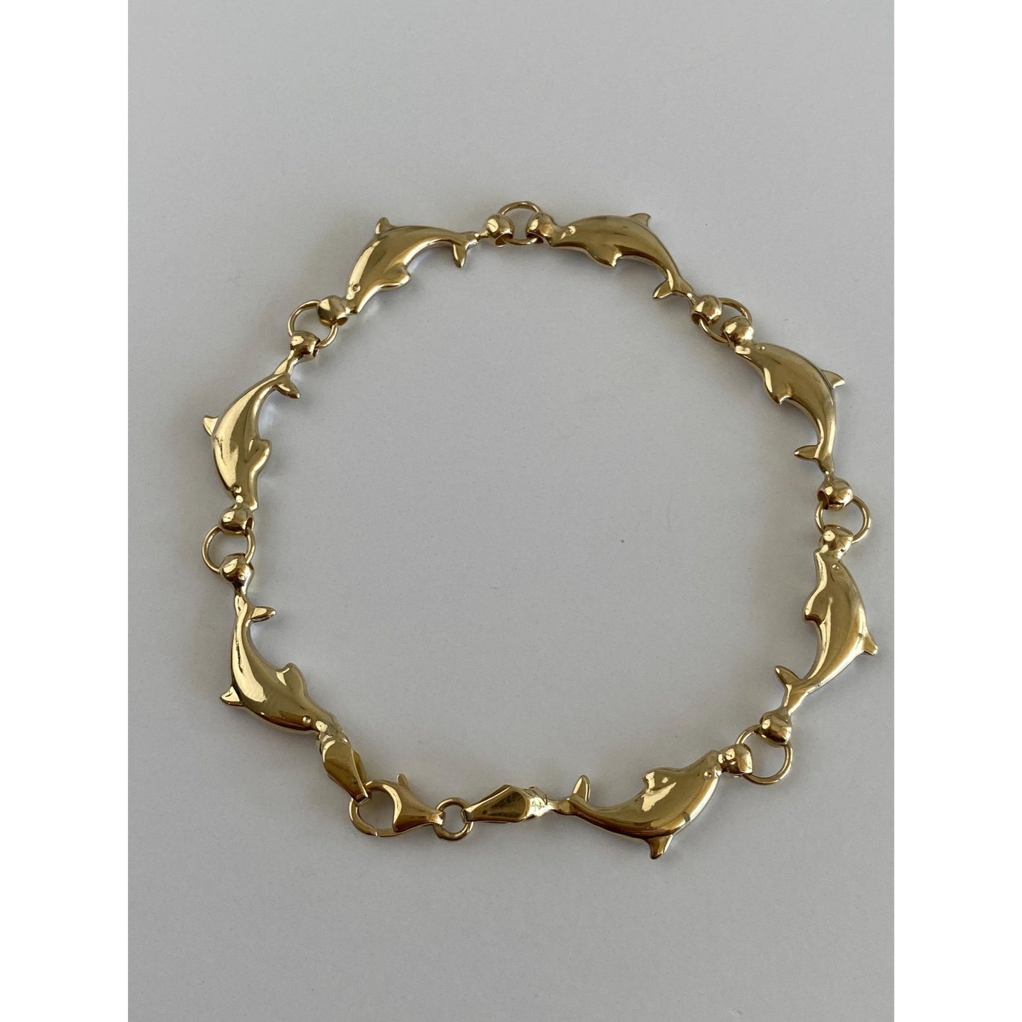 Vintage 14k White & Yellow Gold Dolphin Link Bracelet - 7.25 inches