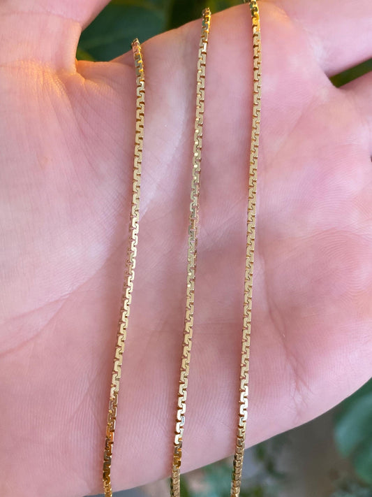 Vintage Solid 14k Yellow Gold Long Box Chain Necklace - 31.25 inches