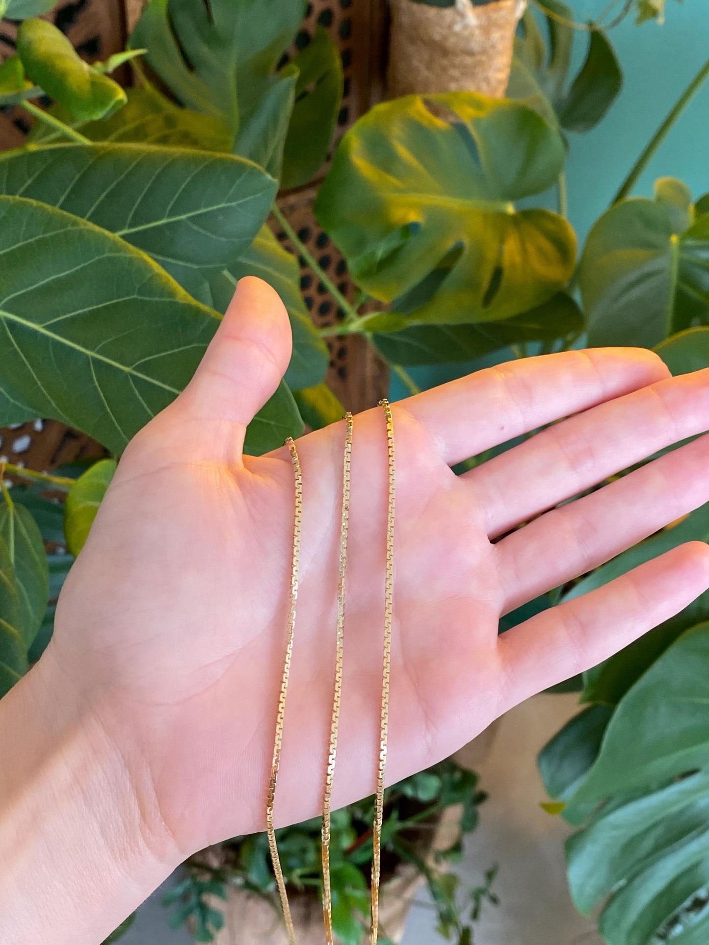 Vintage Solid 14k Yellow Gold Long Box Chain Necklace - 31.25 inches