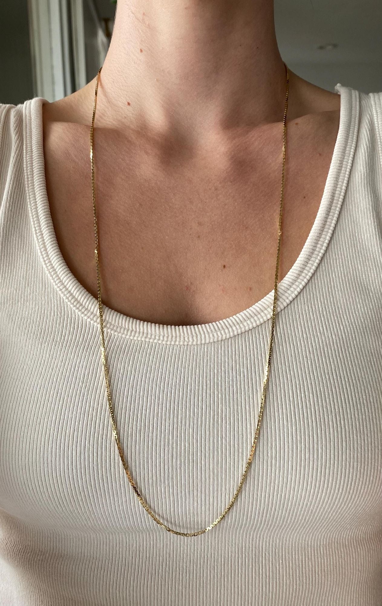 Vintage Solid 14k Yellow Gold Long Box Chain Necklace - 31.25 inches