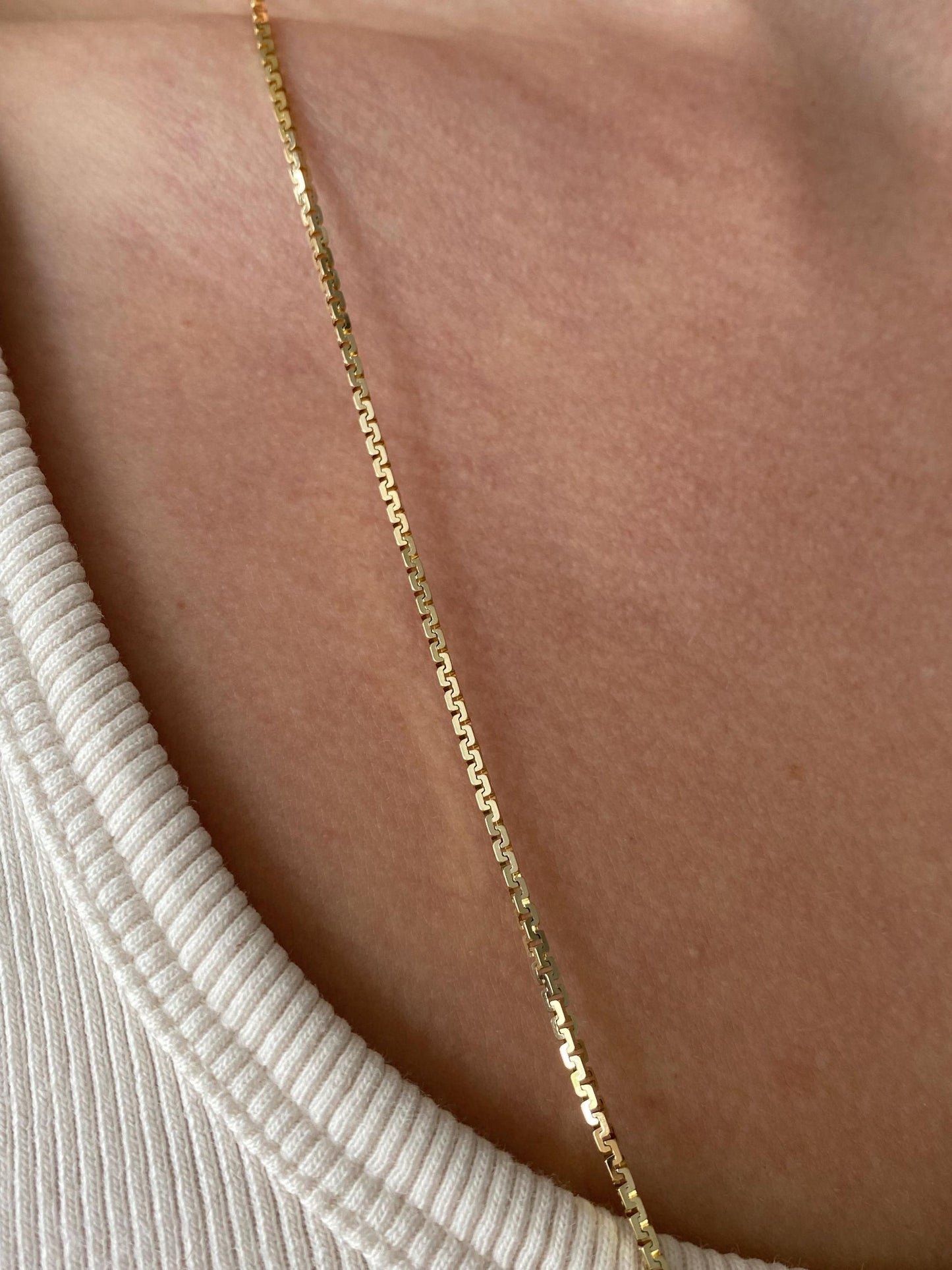 Vintage Solid 14k Yellow Gold Long Box Chain Necklace - 31.25 inches