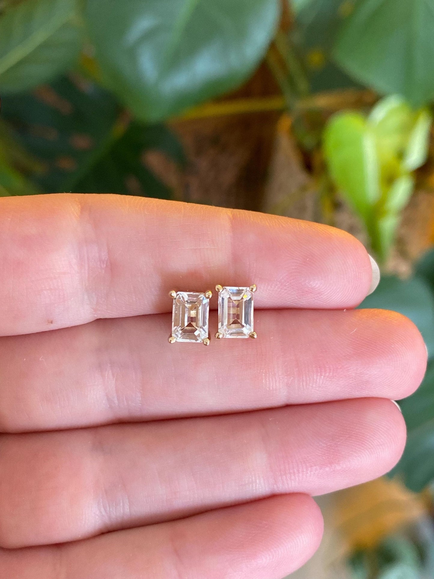 Solid 10k Yellow Gold Clear Spinel Stud Earrings