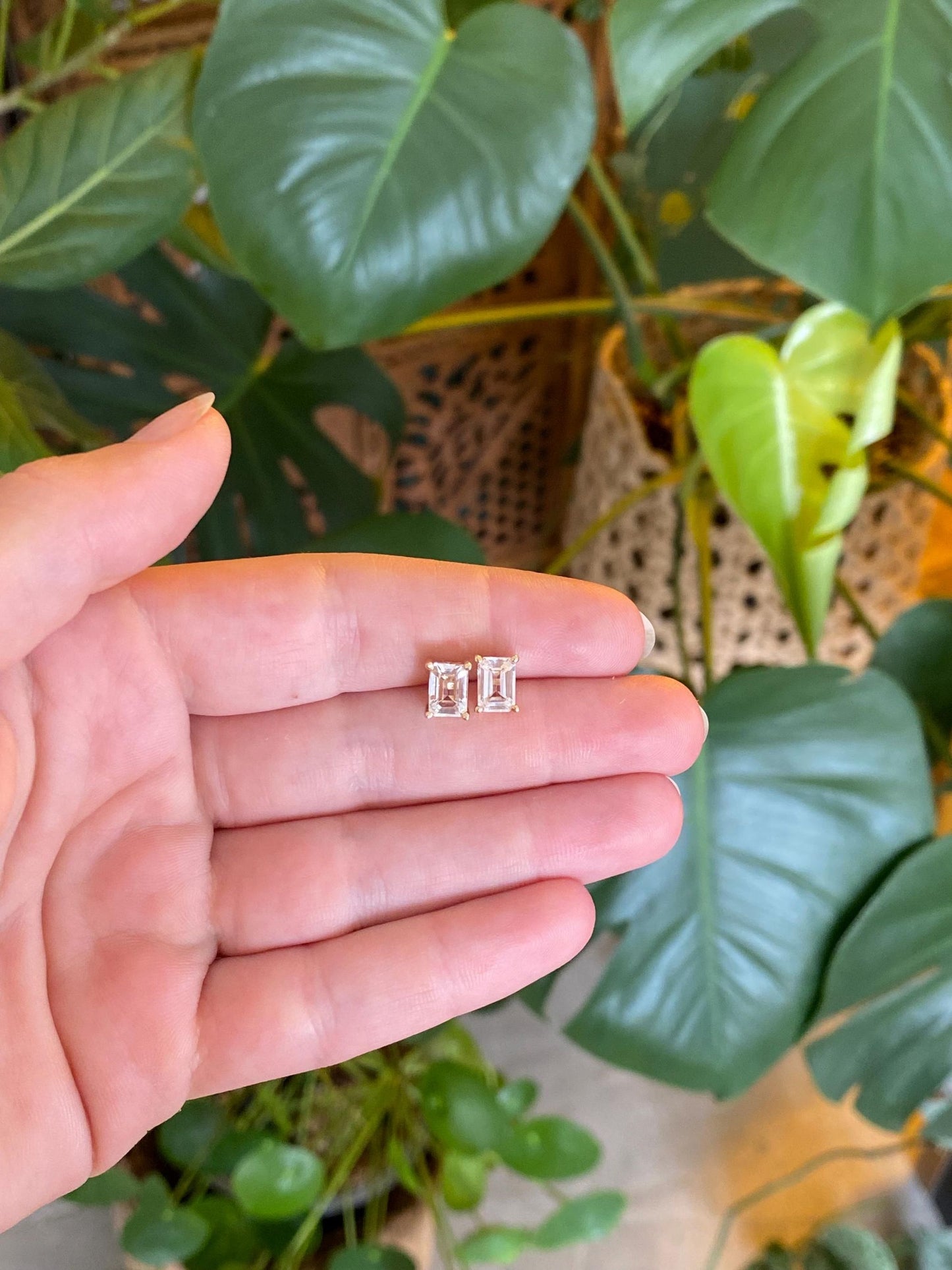 Solid 10k Yellow Gold Clear Spinel Stud Earrings