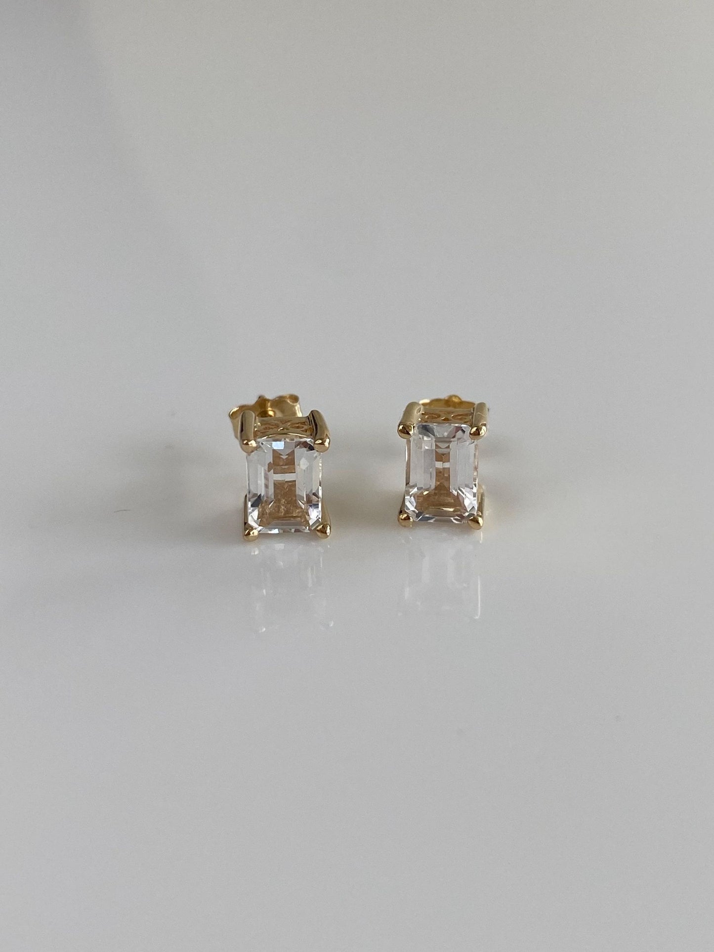 Solid 10k Yellow Gold Clear Spinel Stud Earrings