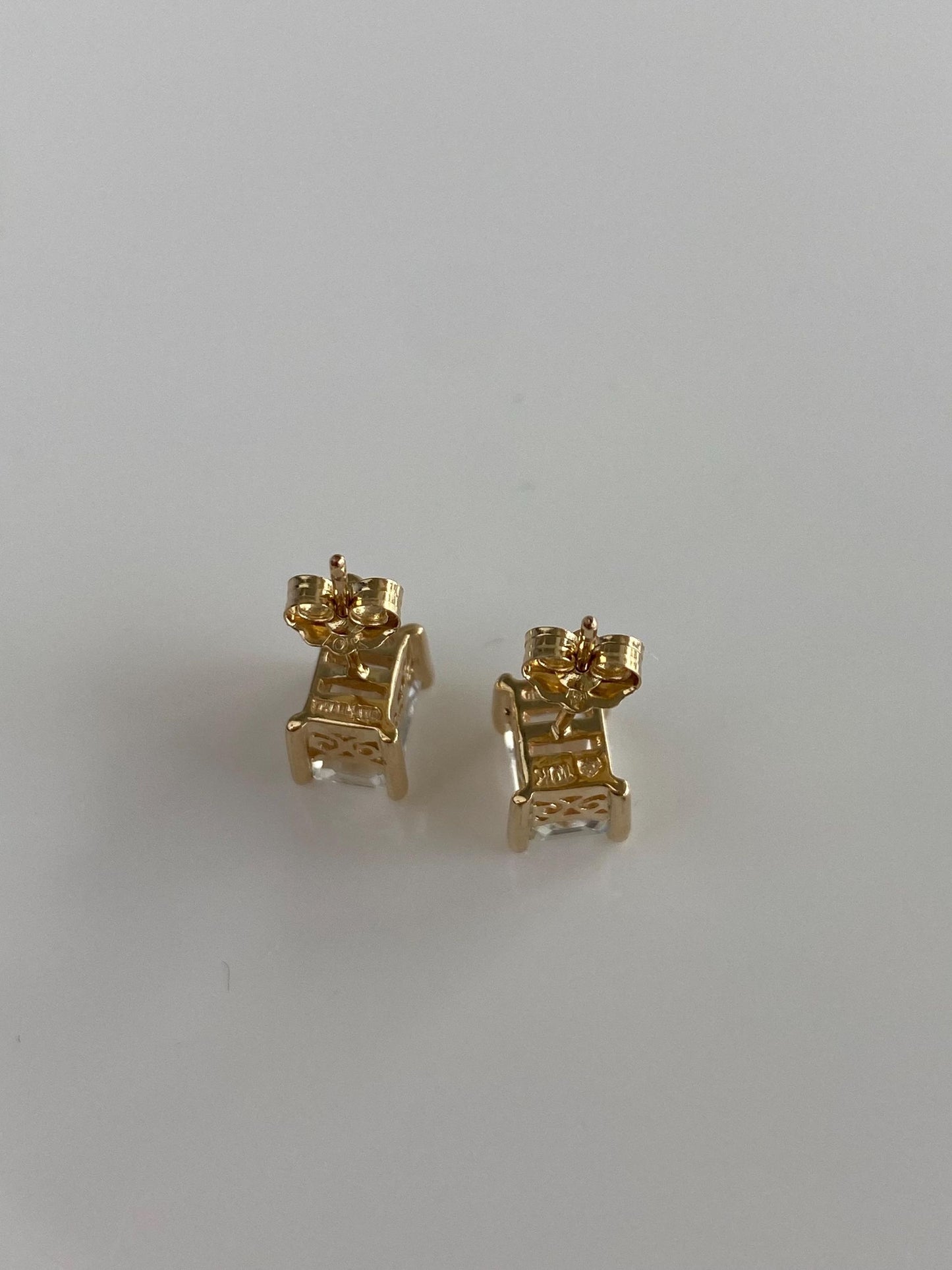 Solid 10k Yellow Gold Clear Spinel Stud Earrings