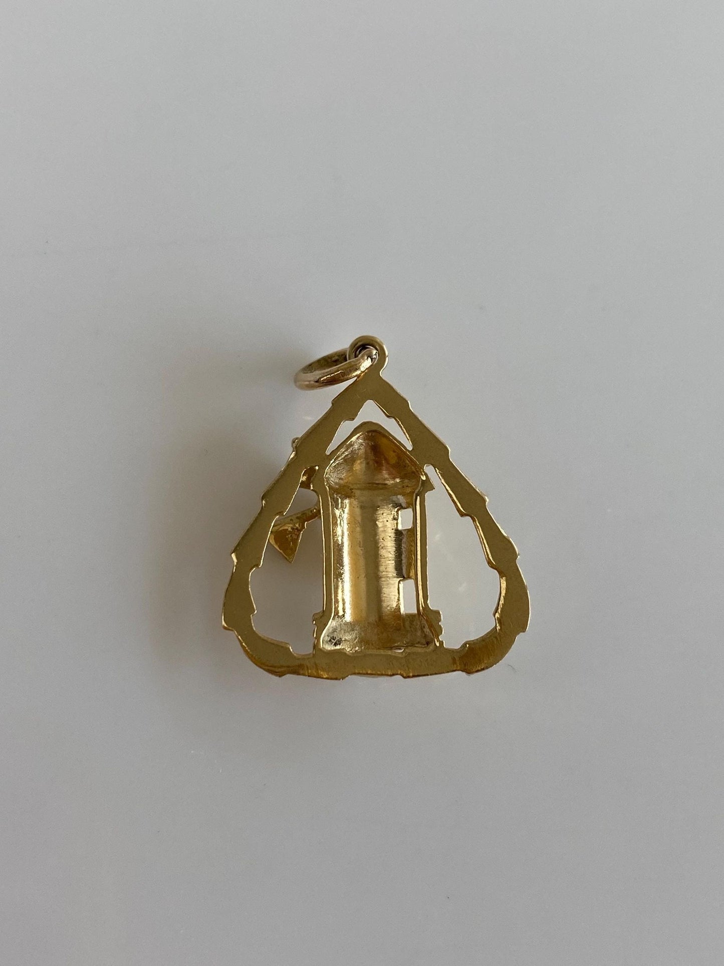 Vintage Solid 18k Yellow Gold Articulated White Enamel Windmill Charm