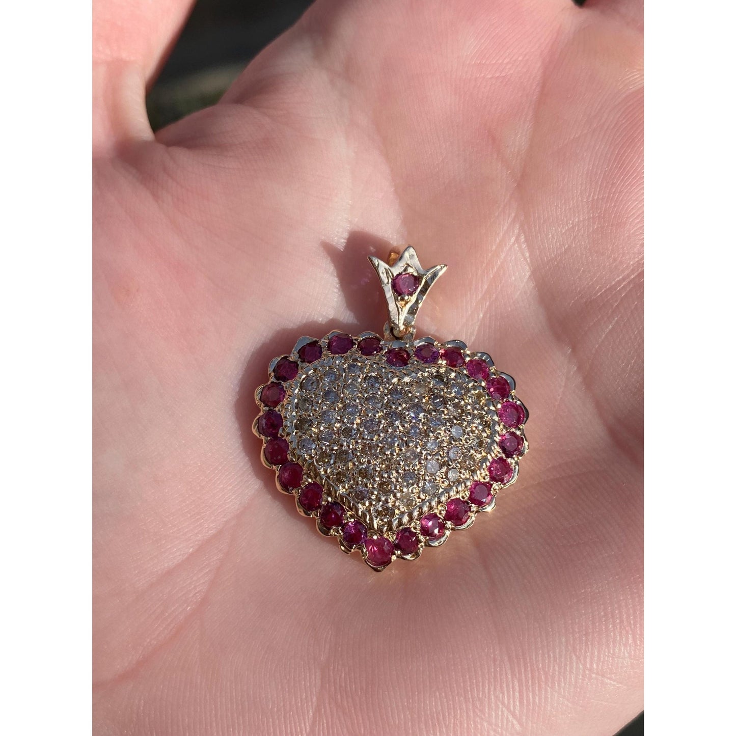 Vintage Solid 14k Rosey Gold Pink Spinel Diamond Heart Charm