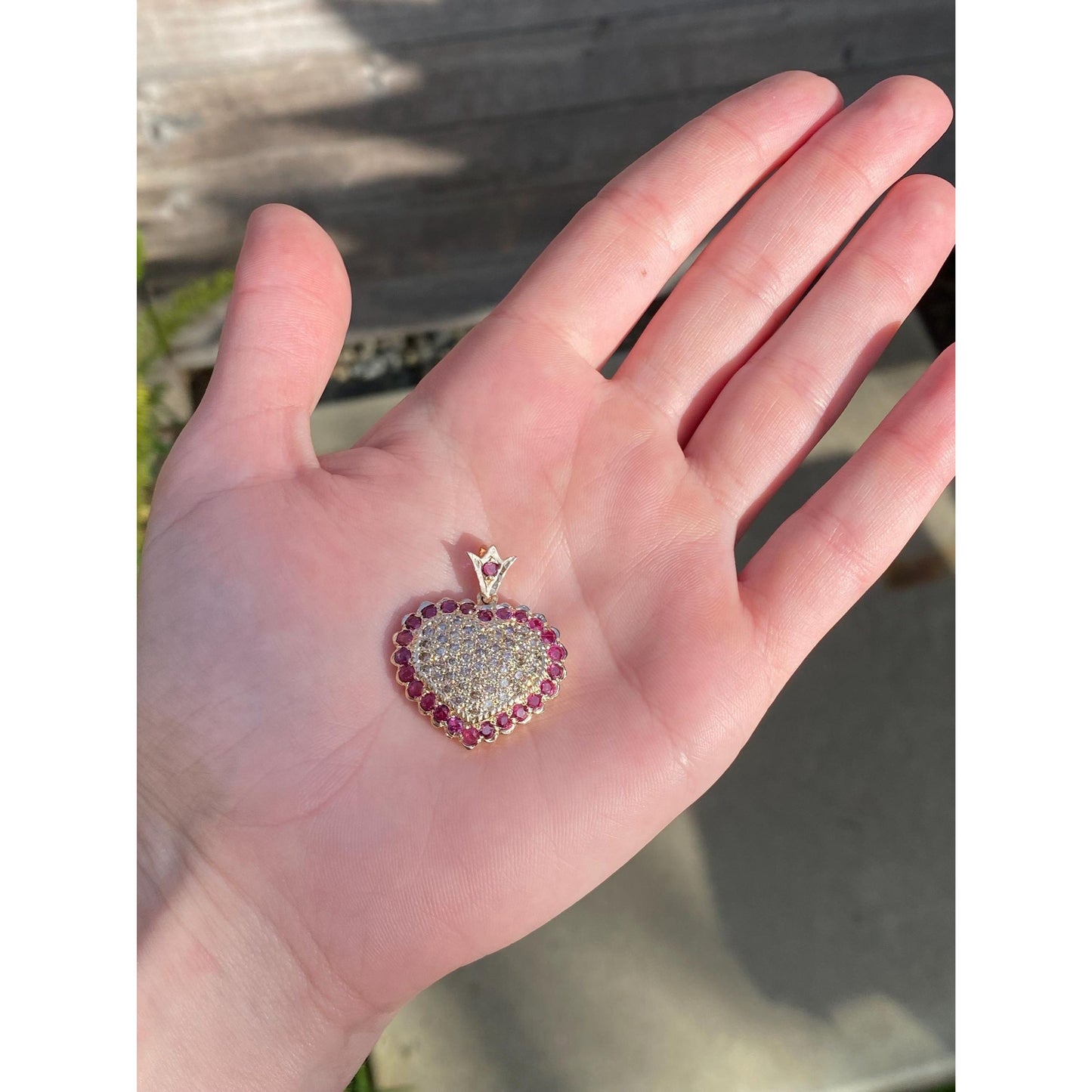 Vintage Solid 14k Rosey Gold Pink Spinel Diamond Heart Charm