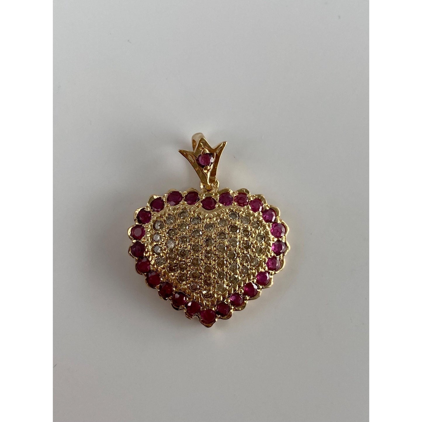 Vintage Solid 14k Rosey Gold Pink Spinel Diamond Heart Charm