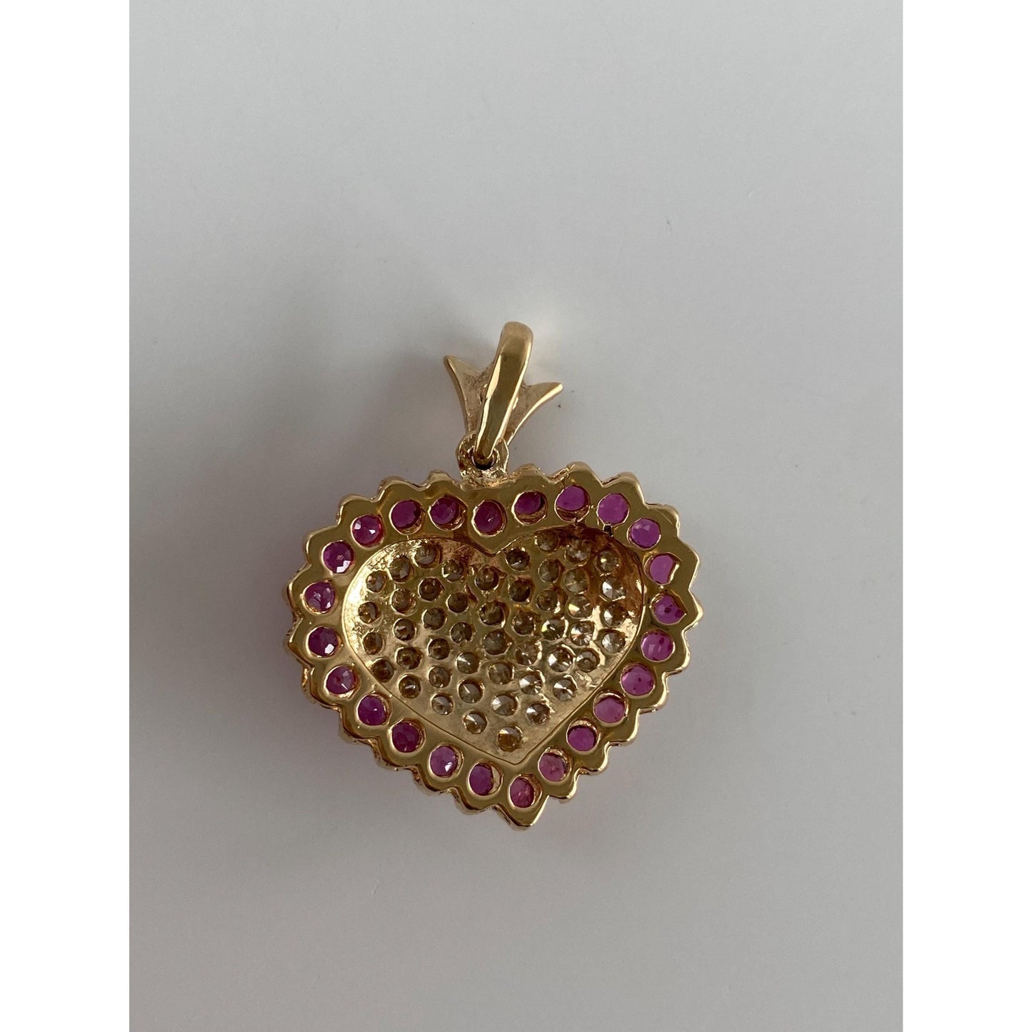 Vintage Solid 14k Rosey Gold Pink Spinel Diamond Heart Charm