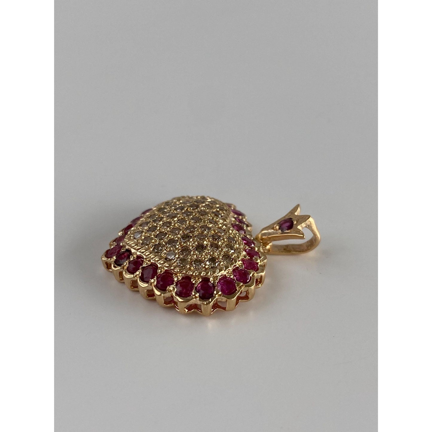 Vintage Solid 14k Rosey Gold Pink Spinel Diamond Heart Charm