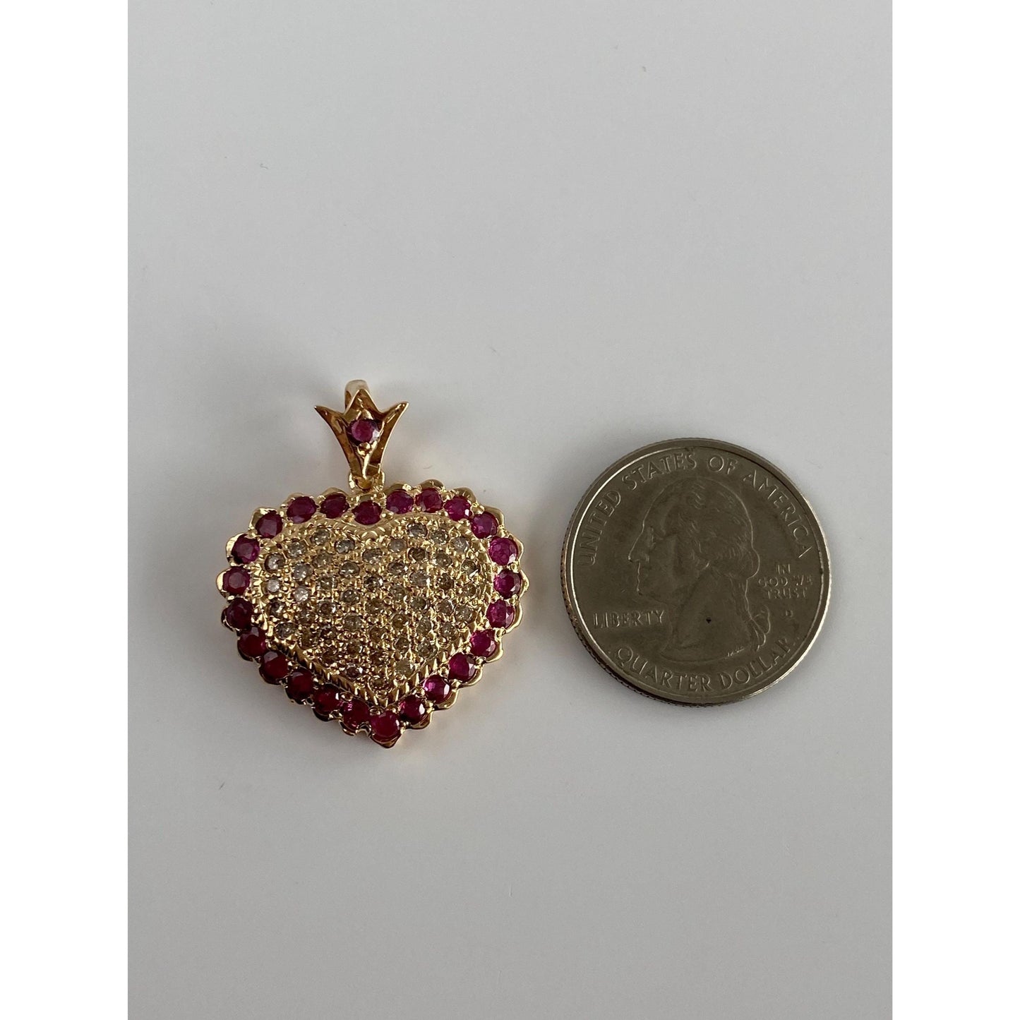 Vintage Solid 14k Rosey Gold Pink Spinel Diamond Heart Charm