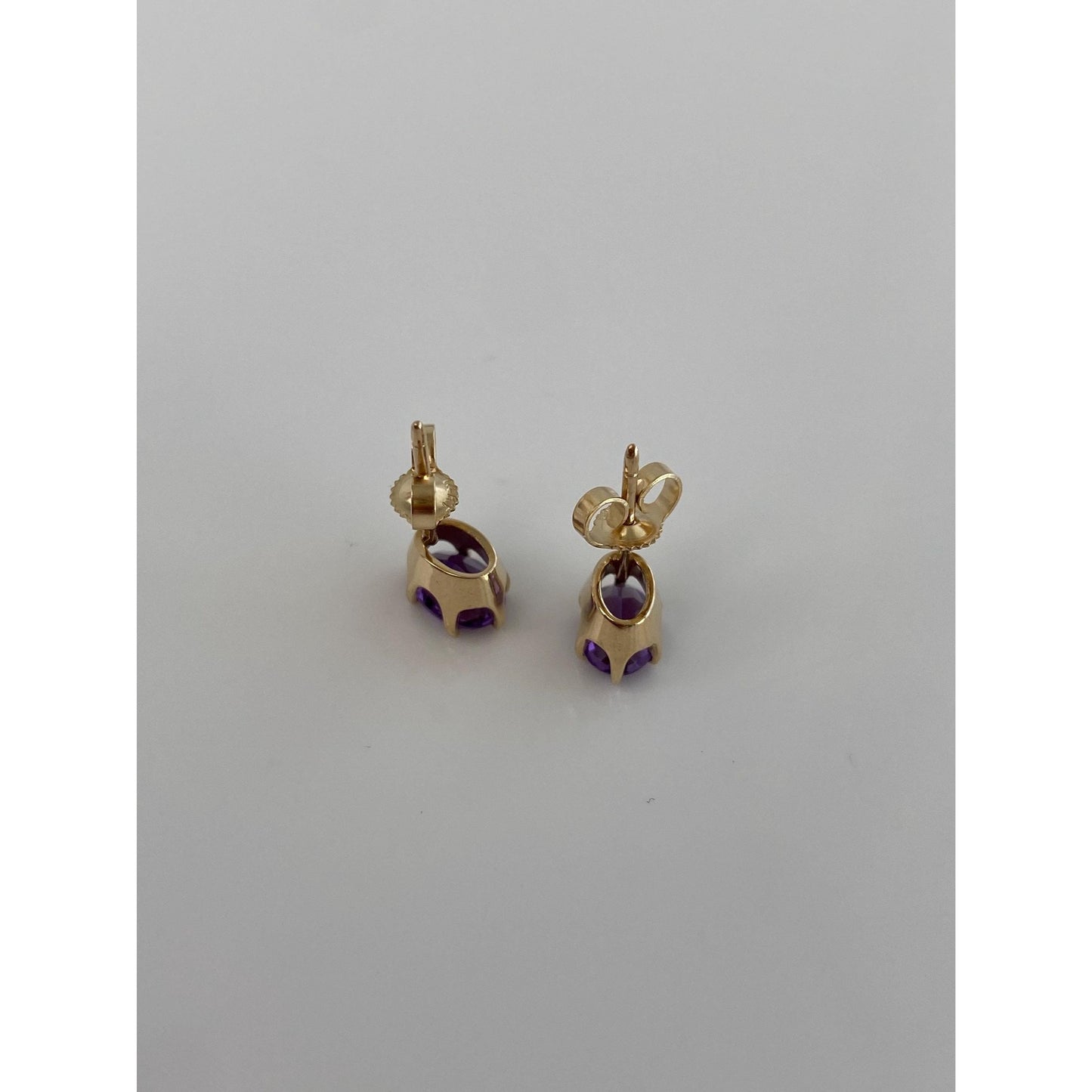 Vintage Solid 14k Yellow Gold Amethyst Stud Earrings