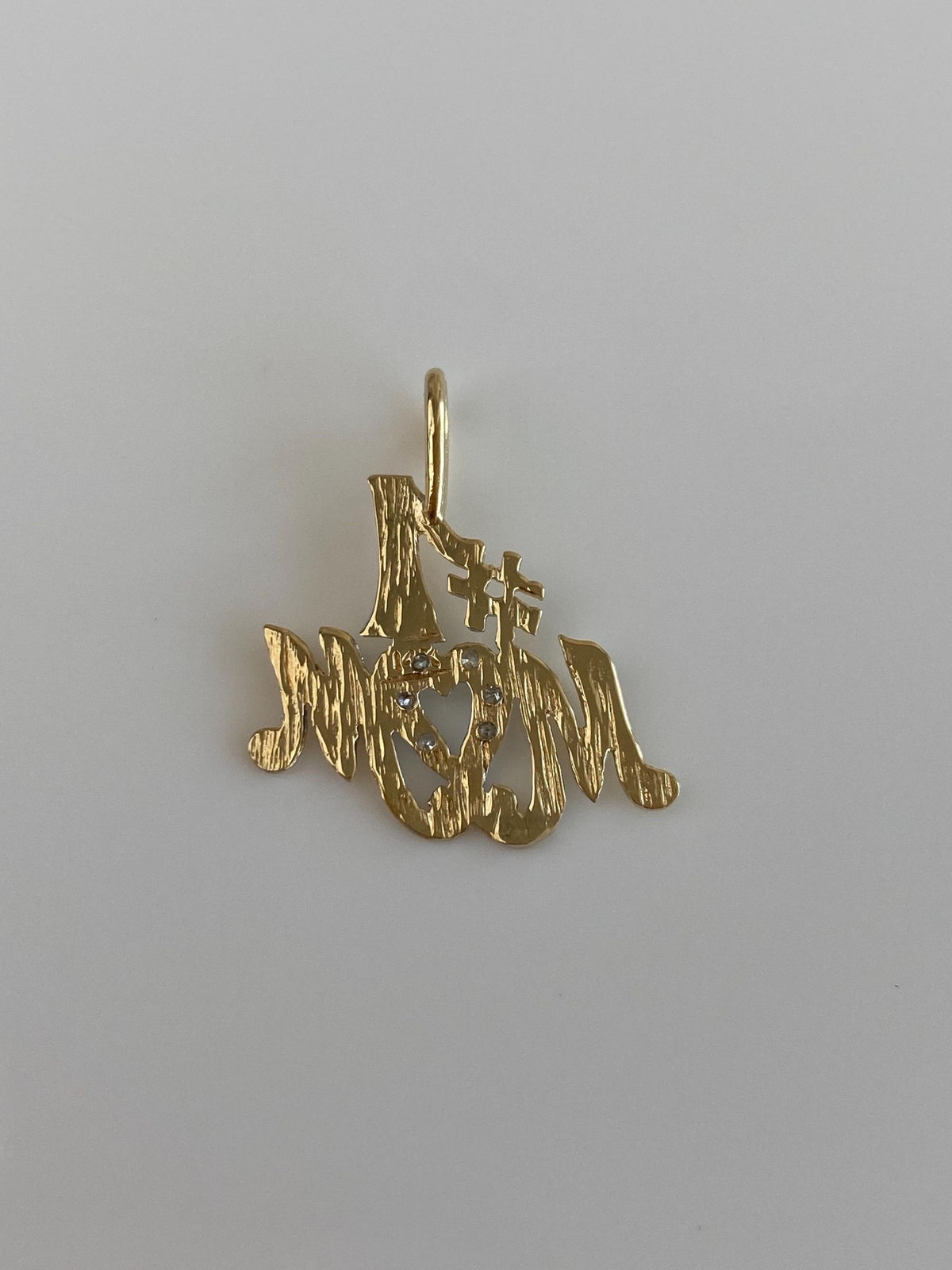Solid 10k White & Yellow Gold Clear Sapphires #1 Mom Charm