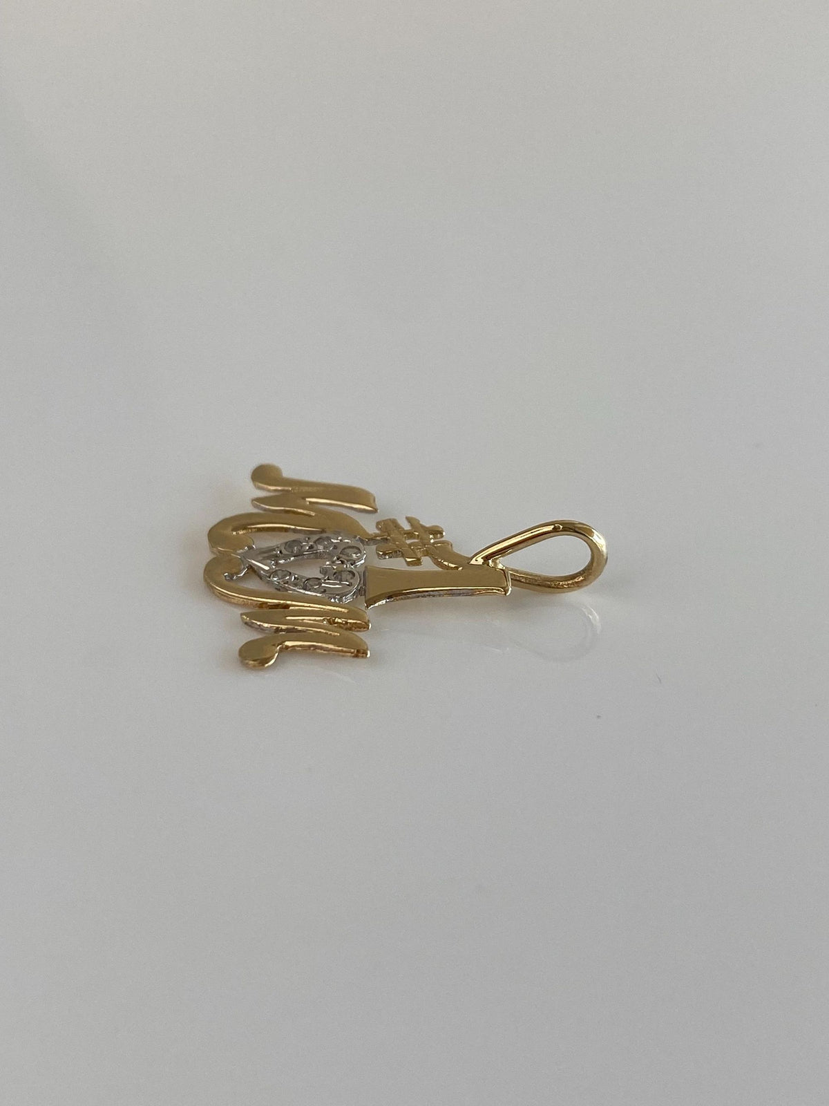 Solid 10k White & Yellow Gold Clear Sapphires #1 Mom Charm