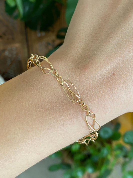 Vintage Solid 18k Yellow Gold Fancy Open Link Bracelet - 7.5 Inches