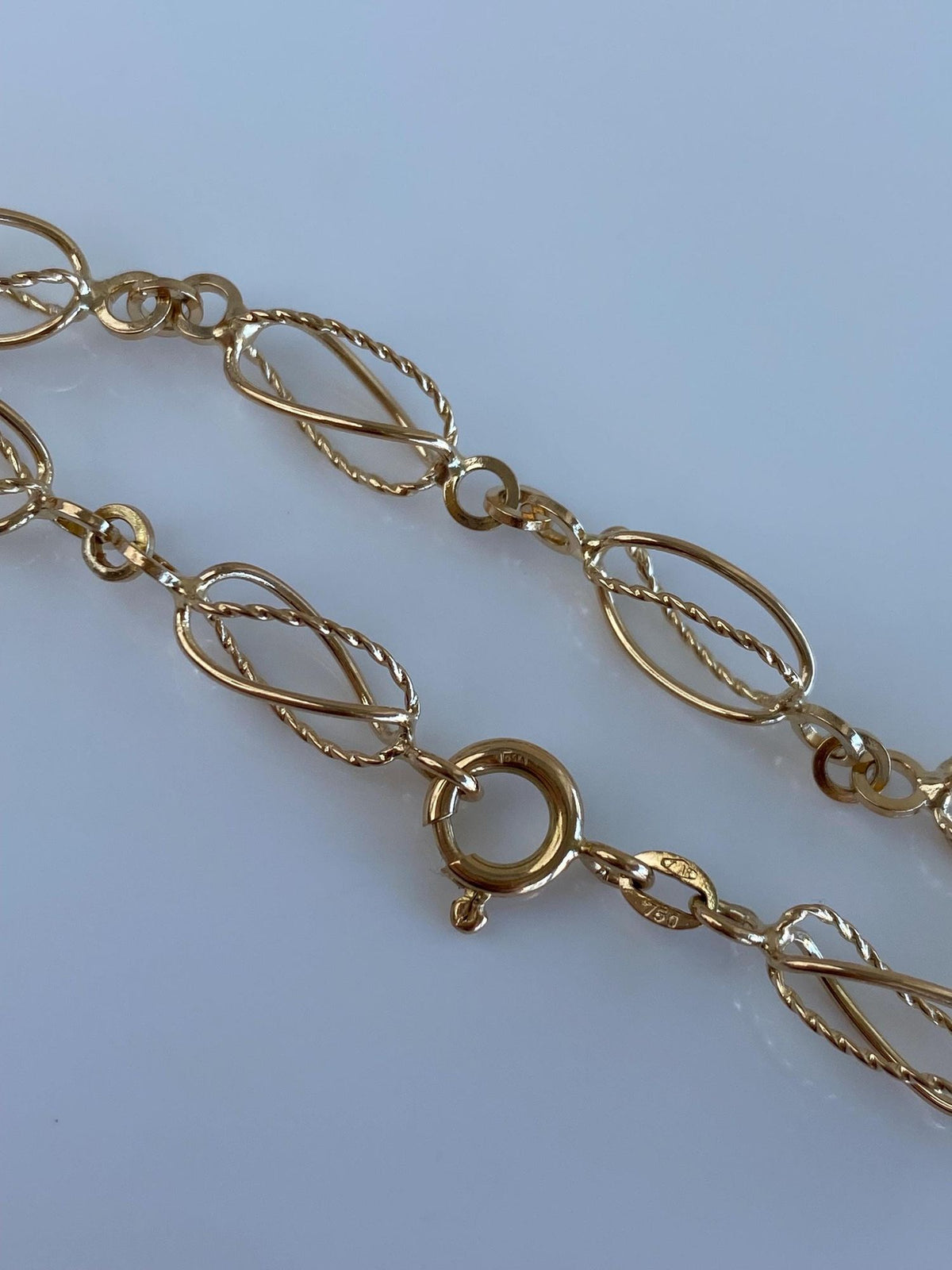 Vintage Solid 18k Yellow Gold Fancy Open Link Bracelet - 7.5 Inches