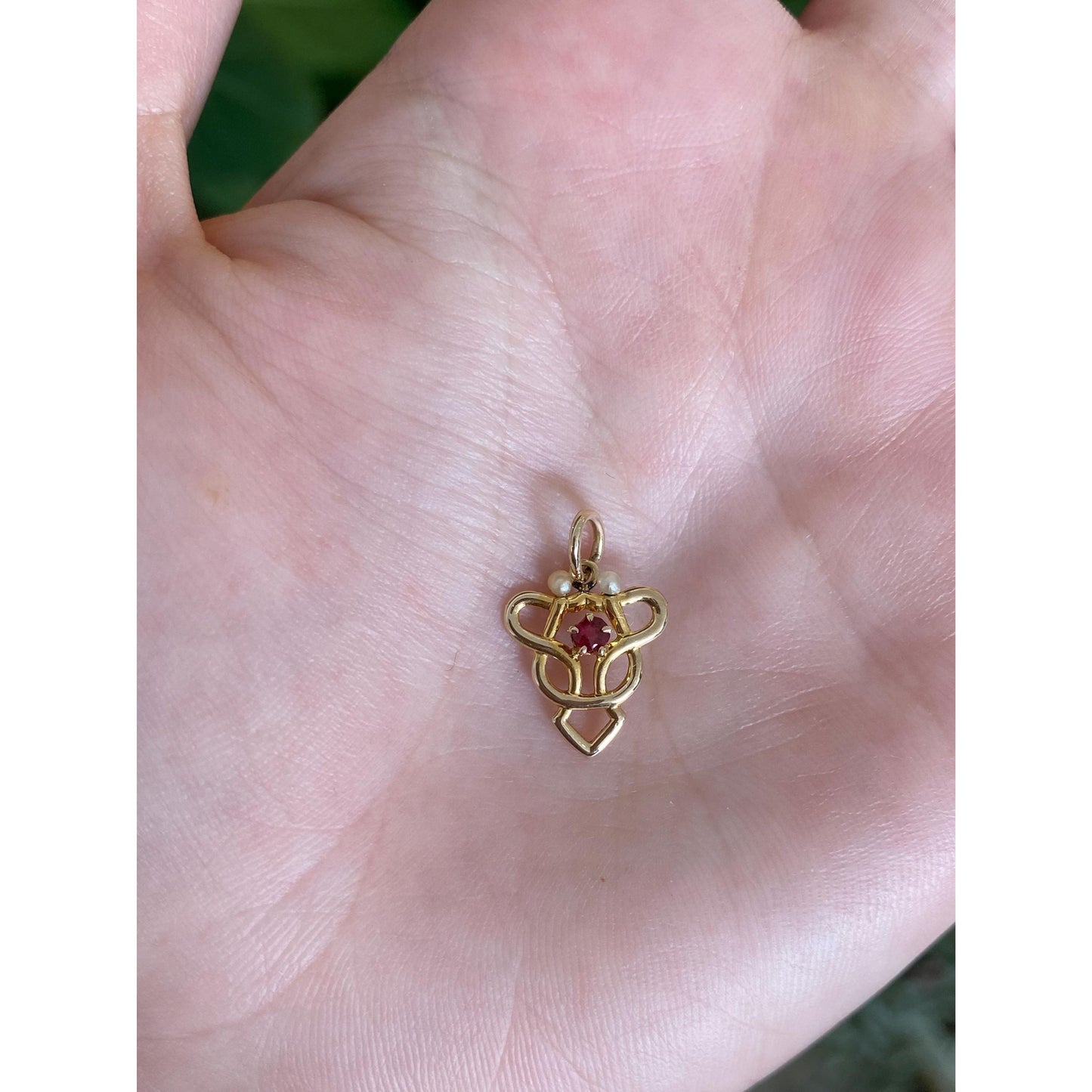 Vintage Solid 10k Yellow Gold Red Cubic Zirconia Seed Pearls Stick Pin Conversion Charm
