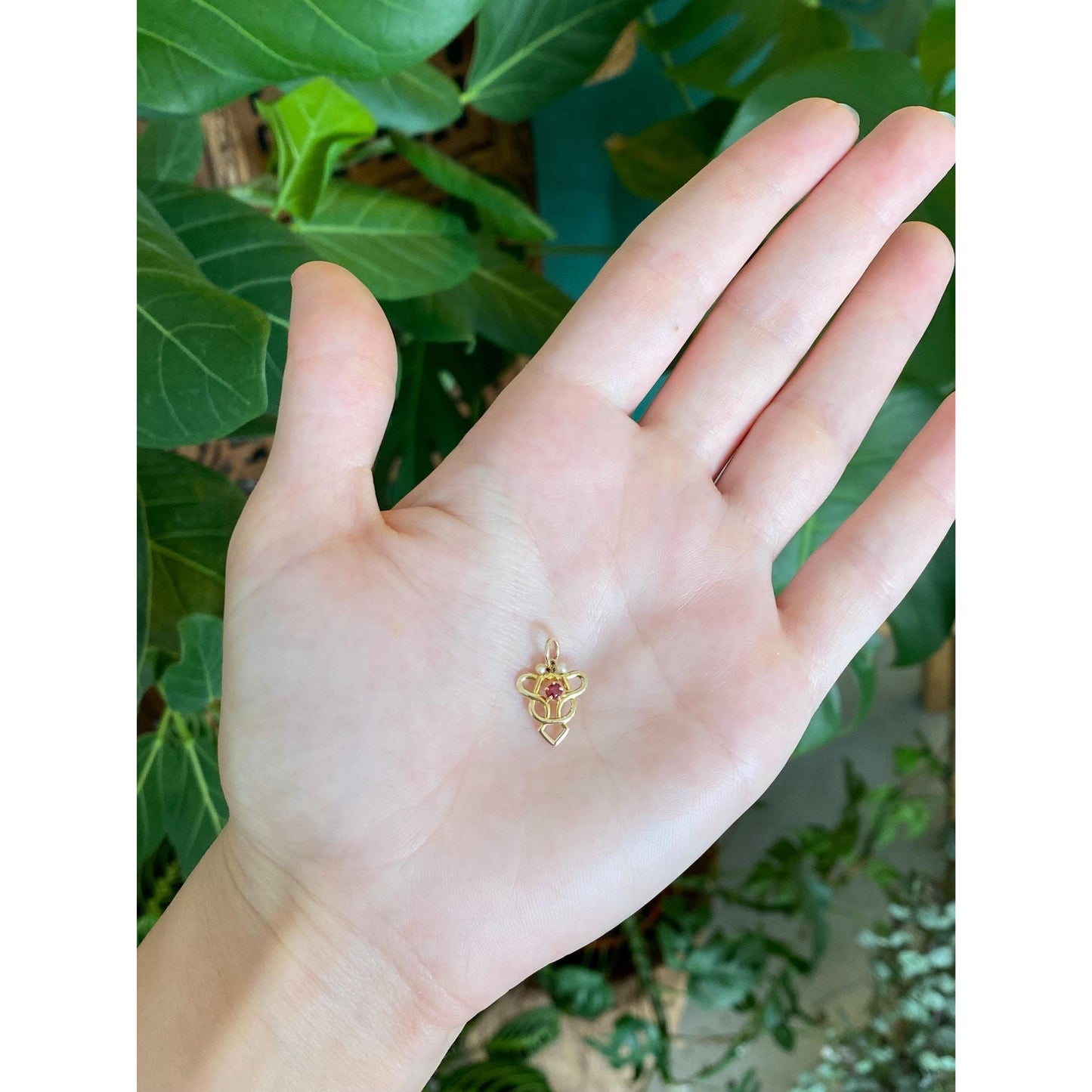 Vintage Solid 10k Yellow Gold Red Cubic Zirconia Seed Pearls Stick Pin Conversion Charm