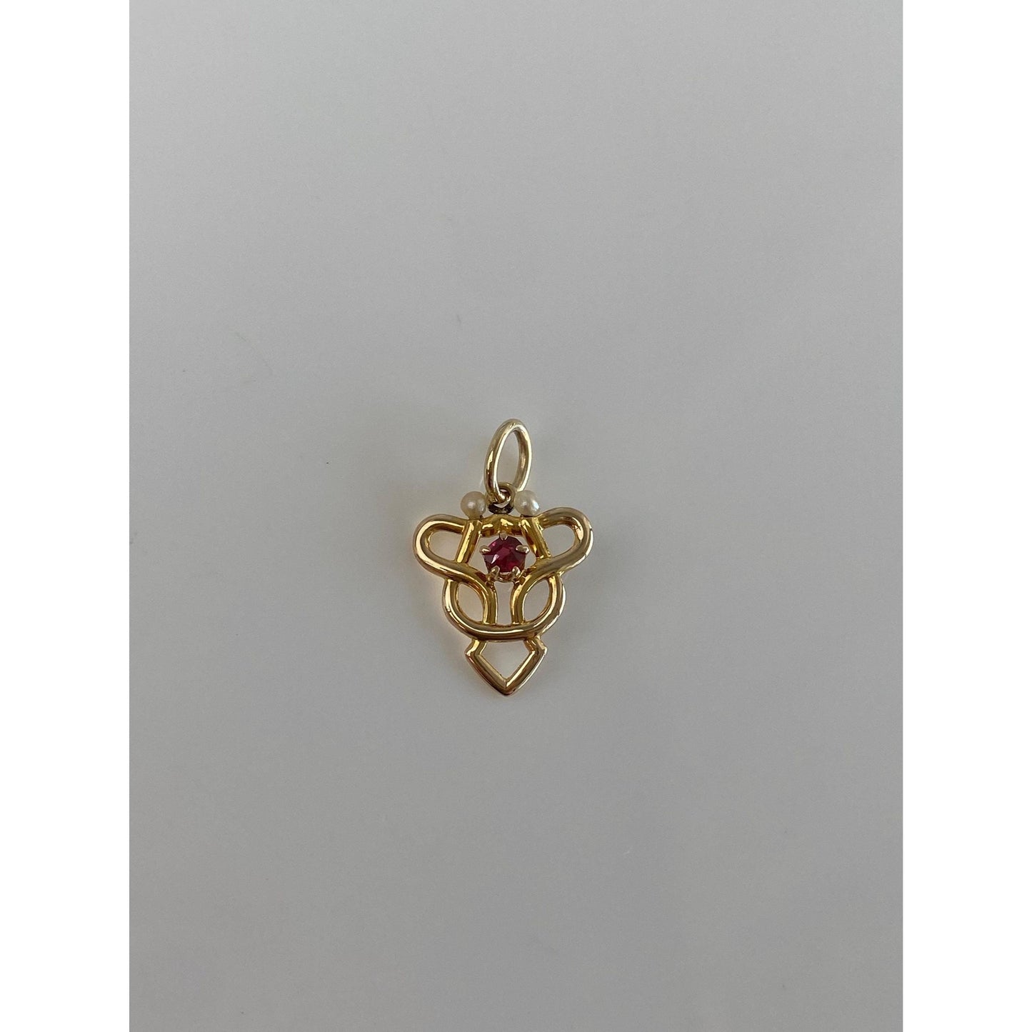 Vintage Solid 10k Yellow Gold Red Cubic Zirconia Seed Pearls Stick Pin Conversion Charm