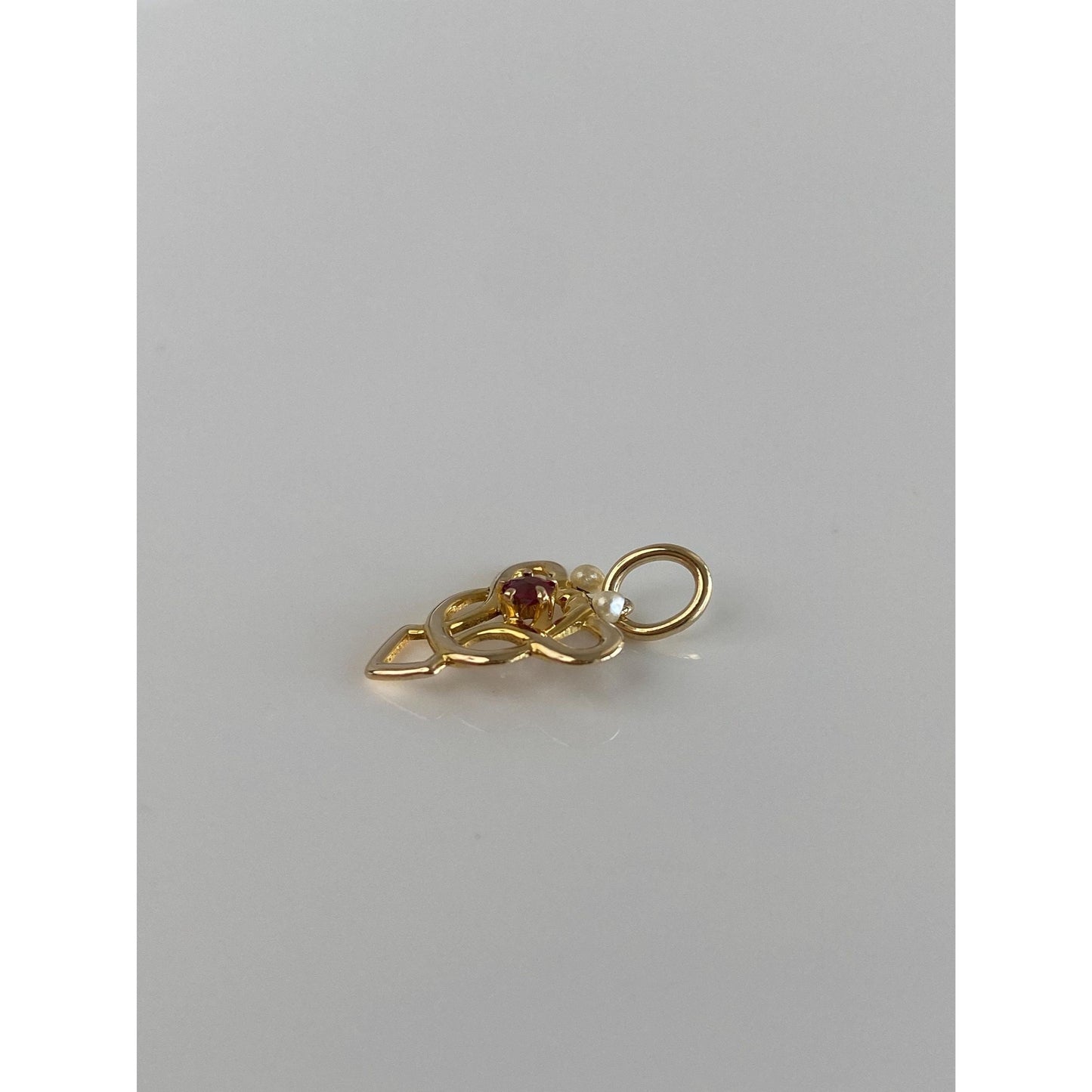 Vintage Solid 10k Yellow Gold Red Cubic Zirconia Seed Pearls Stick Pin Conversion Charm