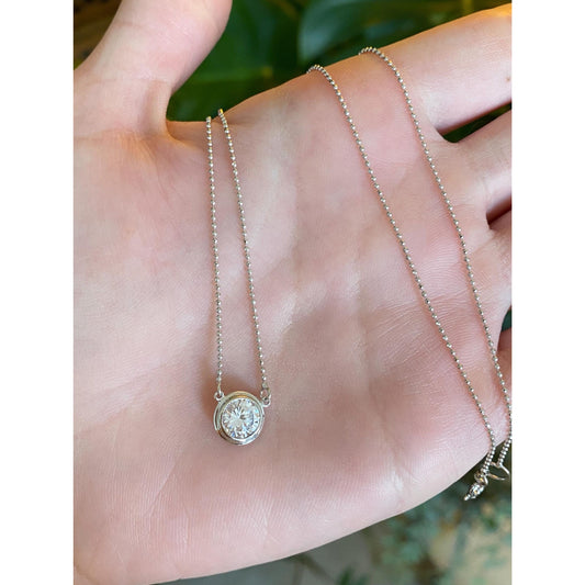 Vintage Solid 14k White Gold Ball Cubic Zirconia Chain Necklace - 20 inches