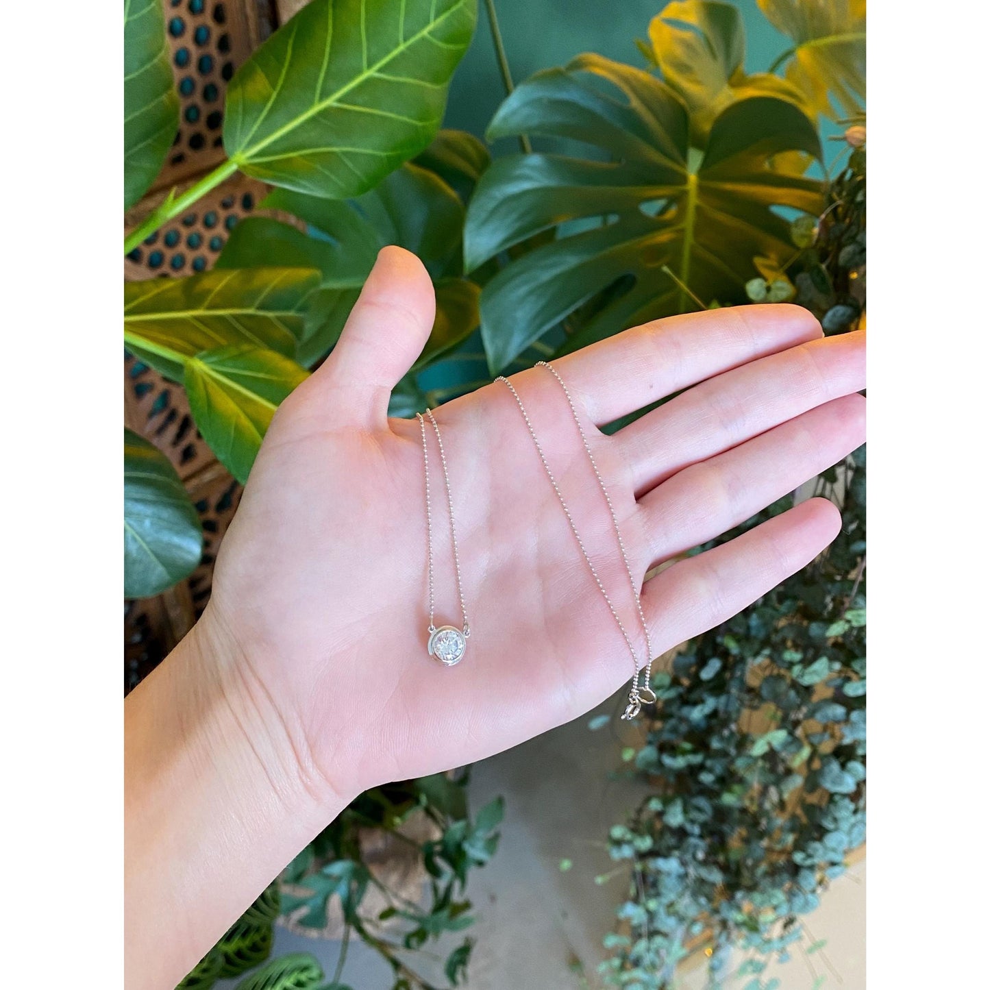 Vintage Solid 14k White Gold Ball Cubic Zirconia Chain Necklace - 20 inches