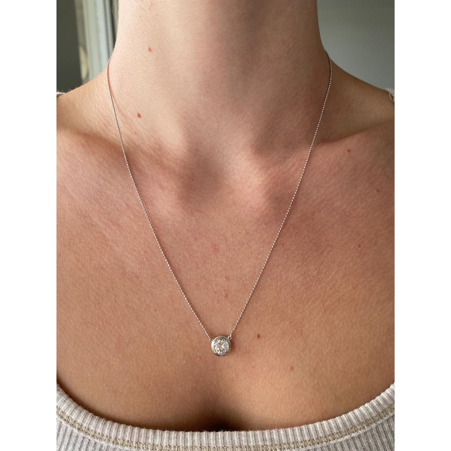 Vintage Solid 14k White Gold Ball Cubic Zirconia Chain Necklace - 20 inches
