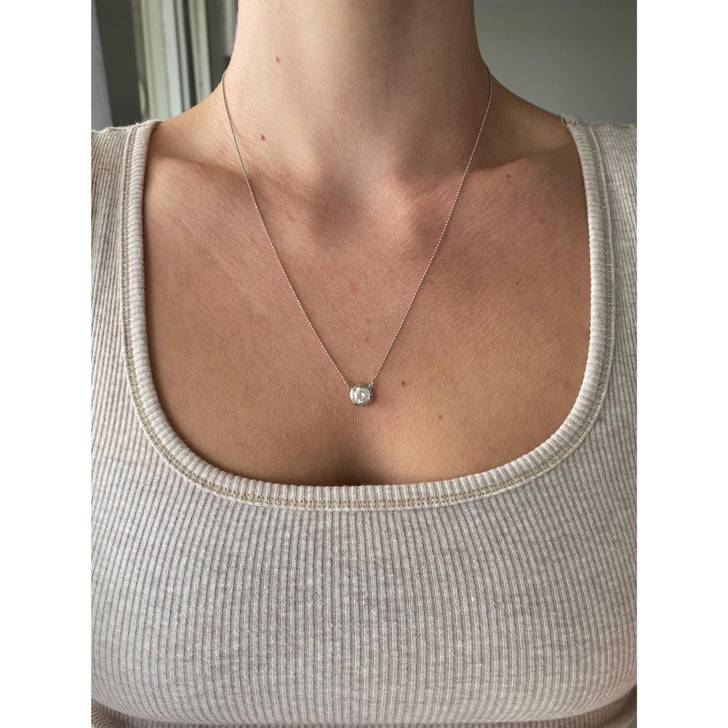 Vintage Solid 14k White Gold Ball Cubic Zirconia Chain Necklace - 20 inches