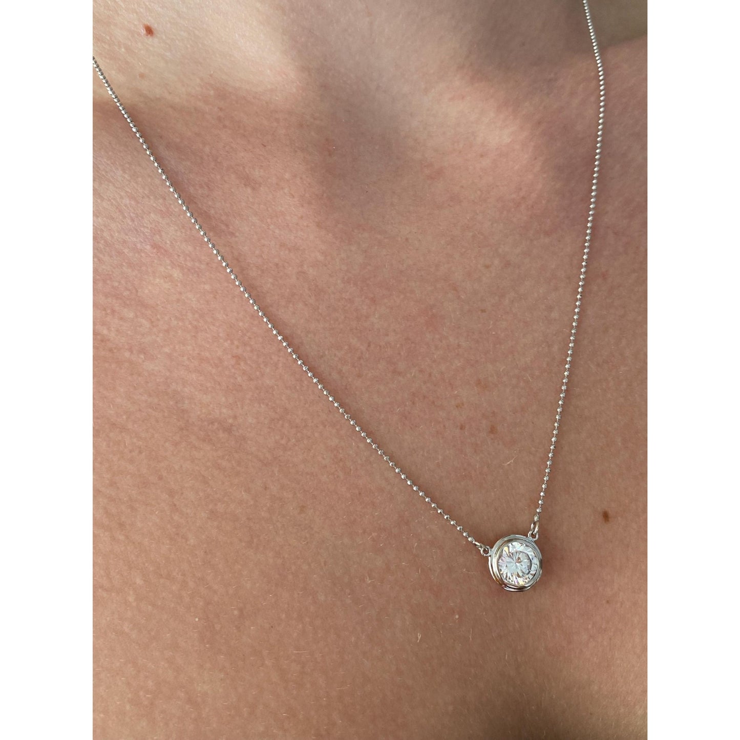 Vintage Solid 14k White Gold Ball Cubic Zirconia Chain Necklace - 20 inches