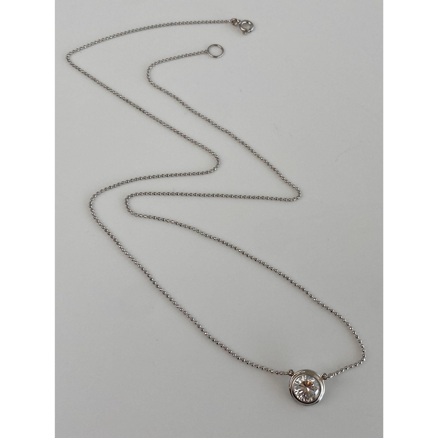 Vintage Solid 14k White Gold Ball Cubic Zirconia Chain Necklace - 20 inches