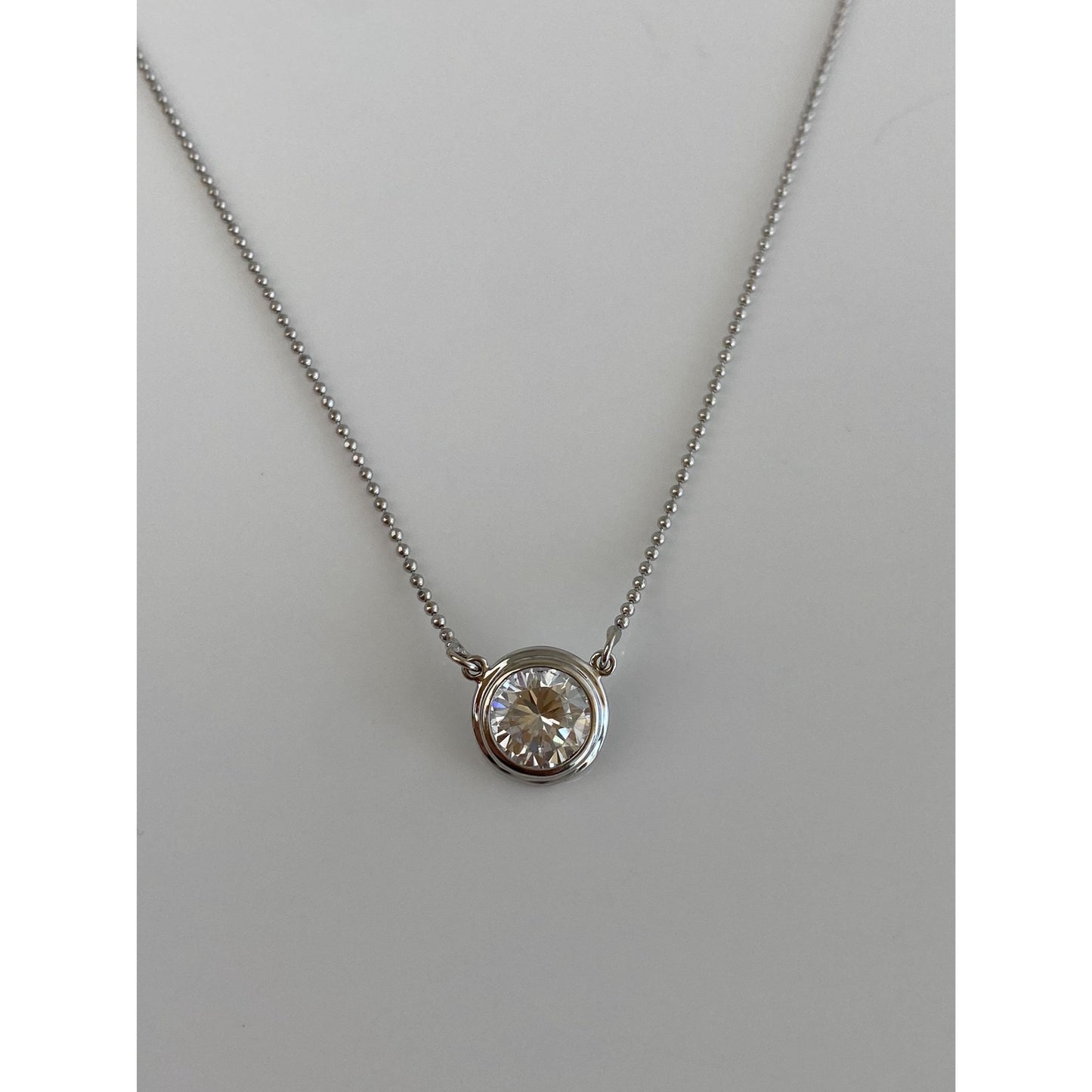 Vintage Solid 14k White Gold Ball Cubic Zirconia Chain Necklace - 20 inches