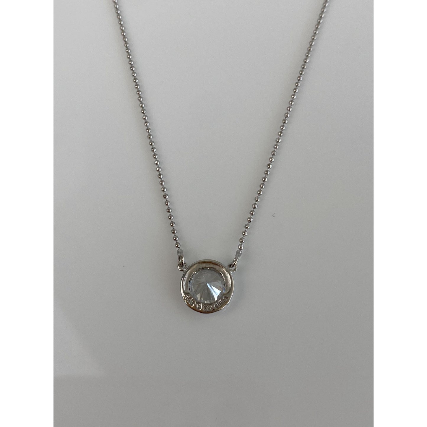 Vintage Solid 14k White Gold Ball Cubic Zirconia Chain Necklace - 20 inches