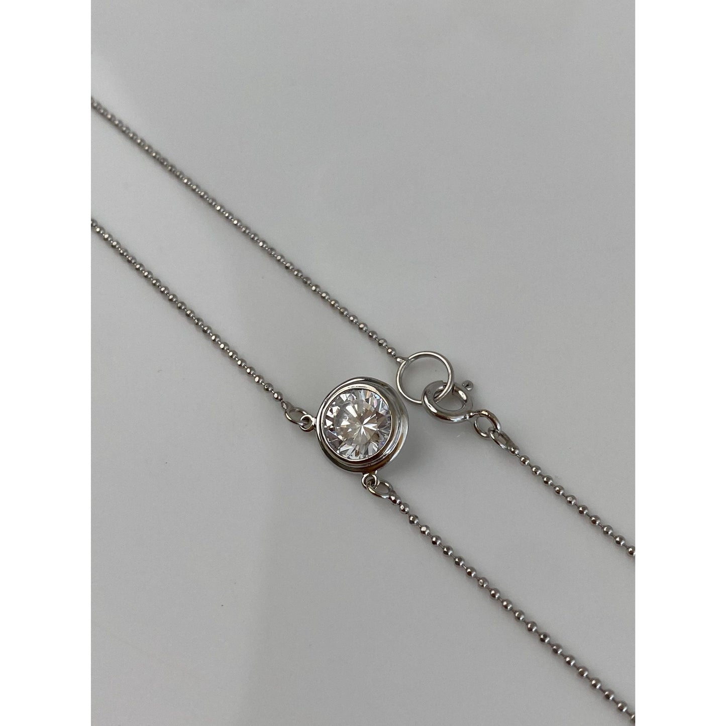 Vintage Solid 14k White Gold Ball Cubic Zirconia Chain Necklace - 20 inches