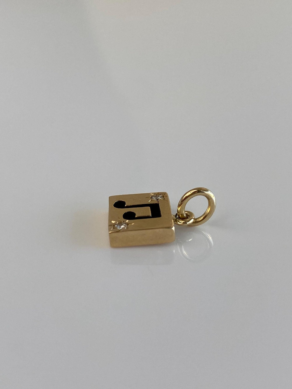 Vintage Solid 14k Yellow Gold Star Set Diamonds Enamel Music Symbol Charm
