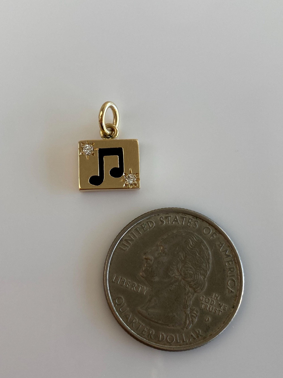 Vintage Solid 14k Yellow Gold Star Set Diamonds Enamel Music Symbol Charm