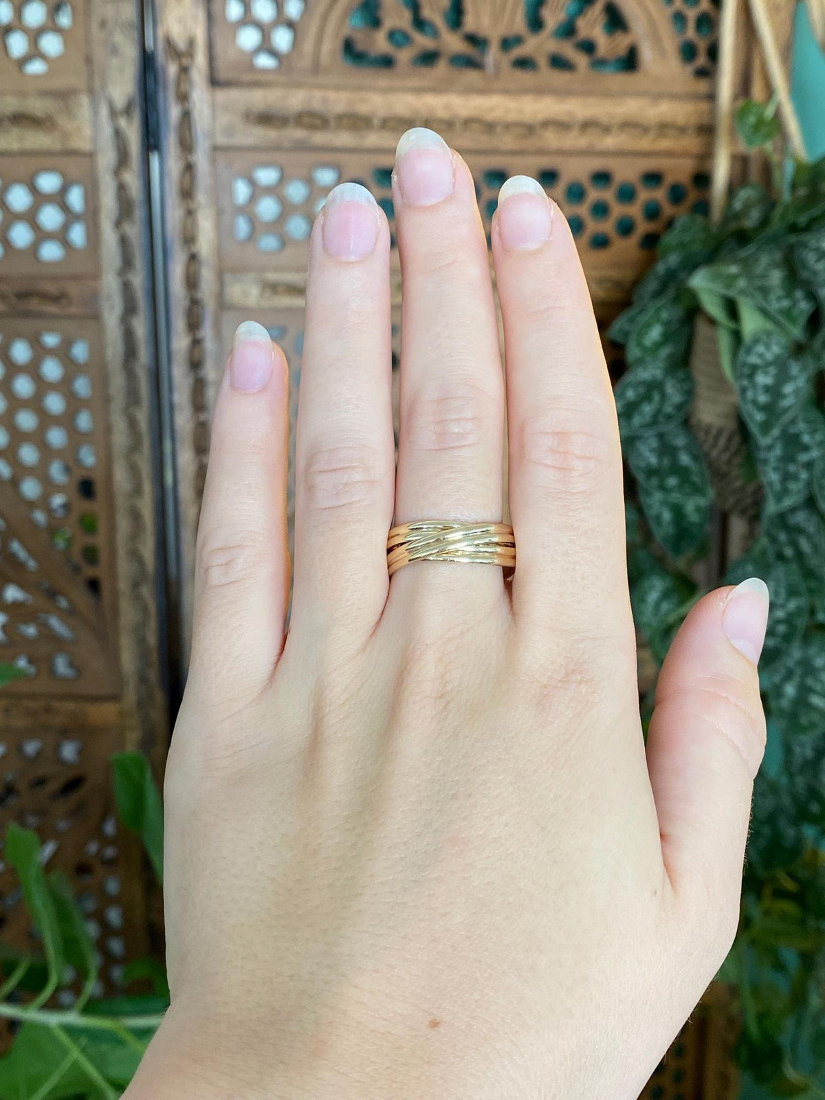 Vintage Solid 14k Yellow Gold Double Wire Wrapped Ring Band - Size 10.75