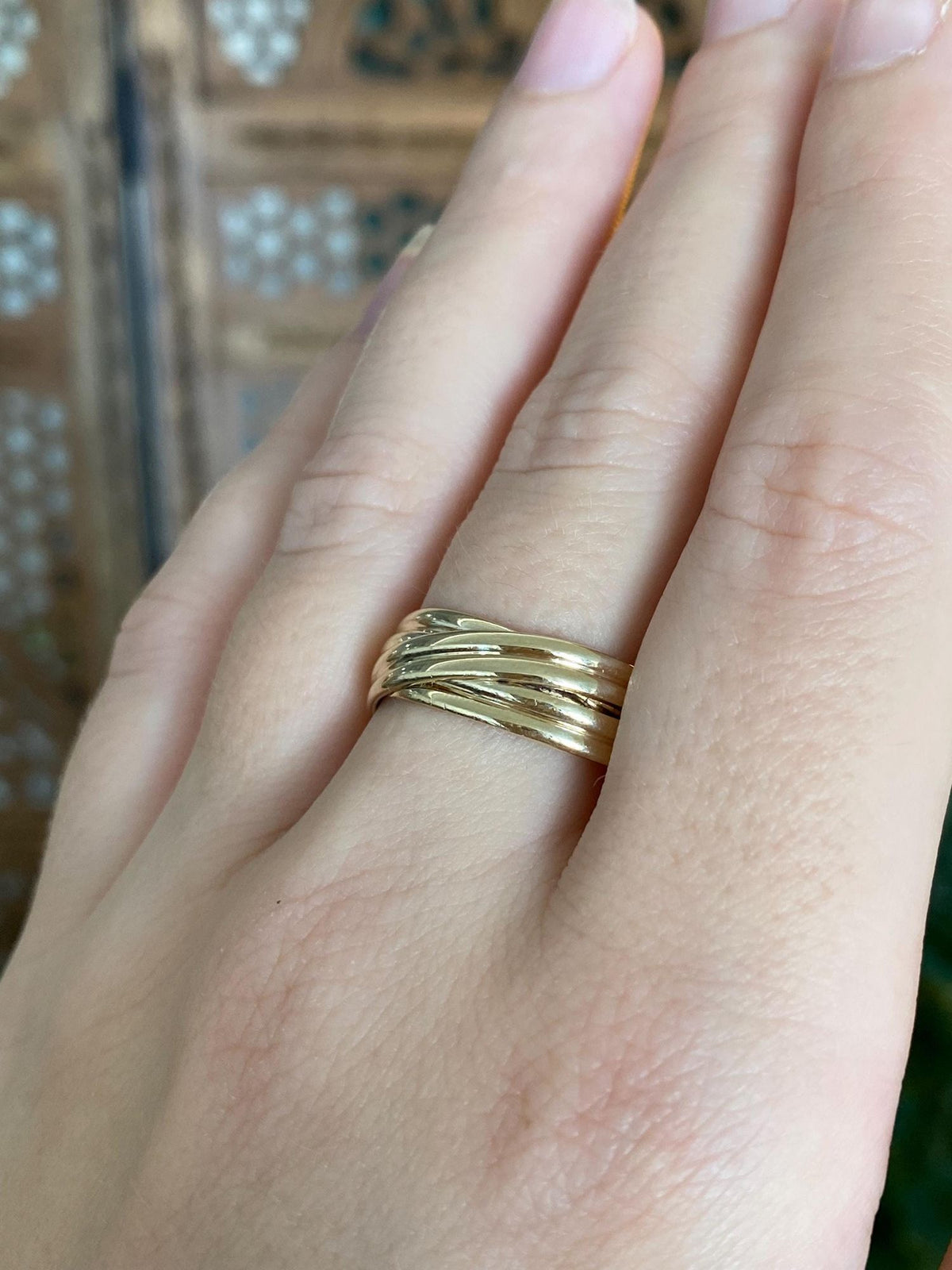 Vintage Solid 14k Yellow Gold Double Wire Wrapped Ring Band - Size 10.75