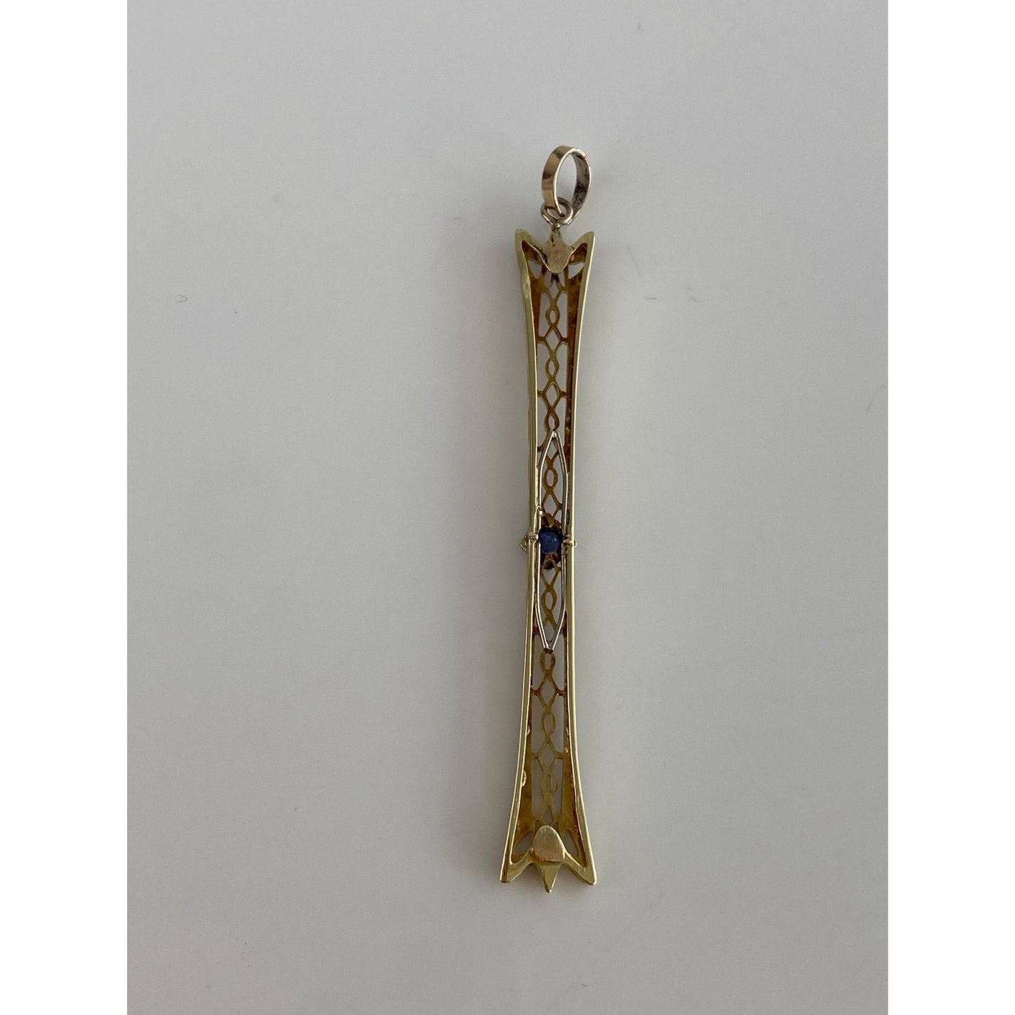 Solid 14k White & Yellow Gold Blue Sapphire Art Deco Bar Pin Conversion Charm