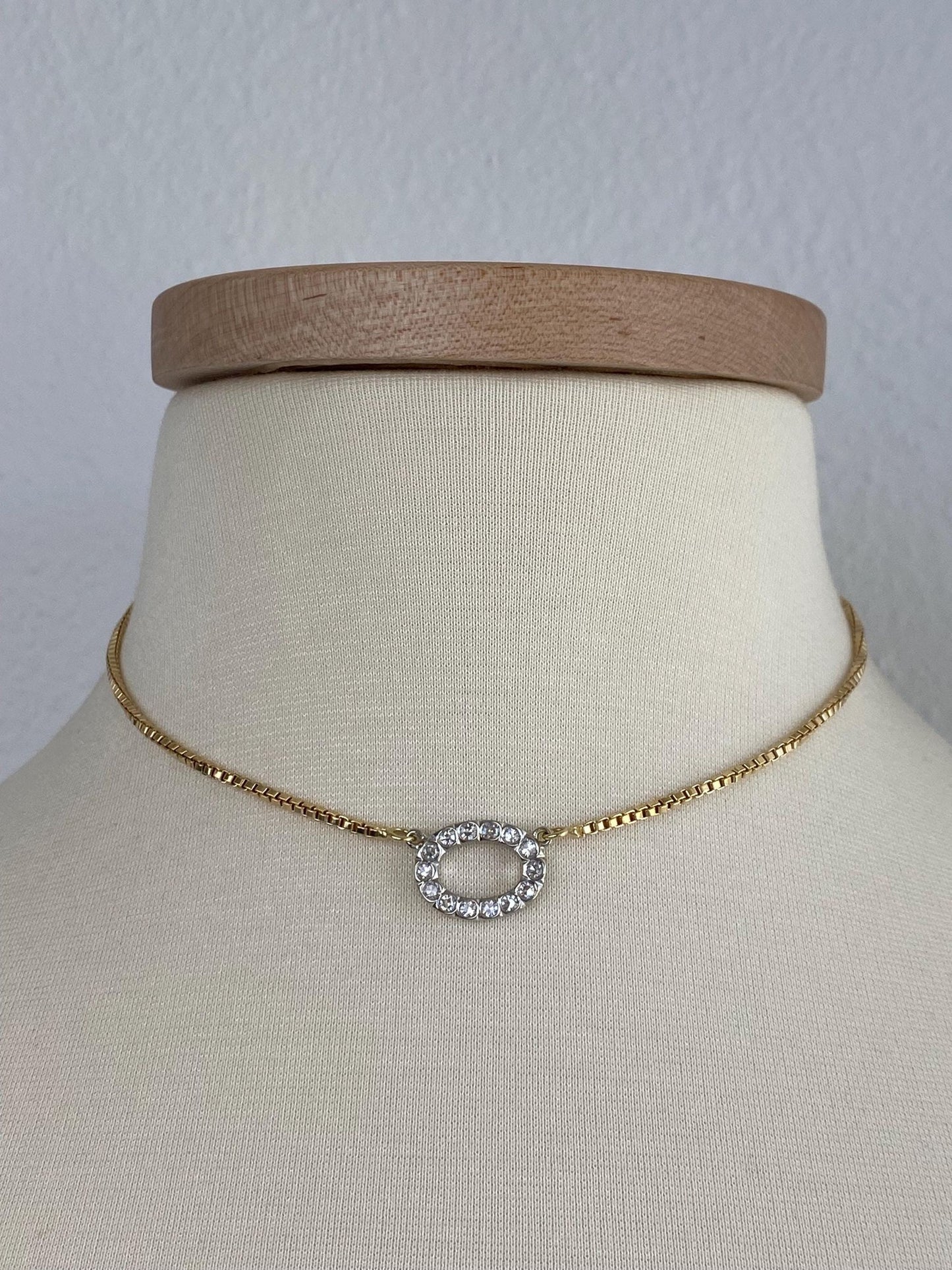 Vintage Solid 18k White & Yellow Gold Diamond Box Chain Necklace - 15.5 inches