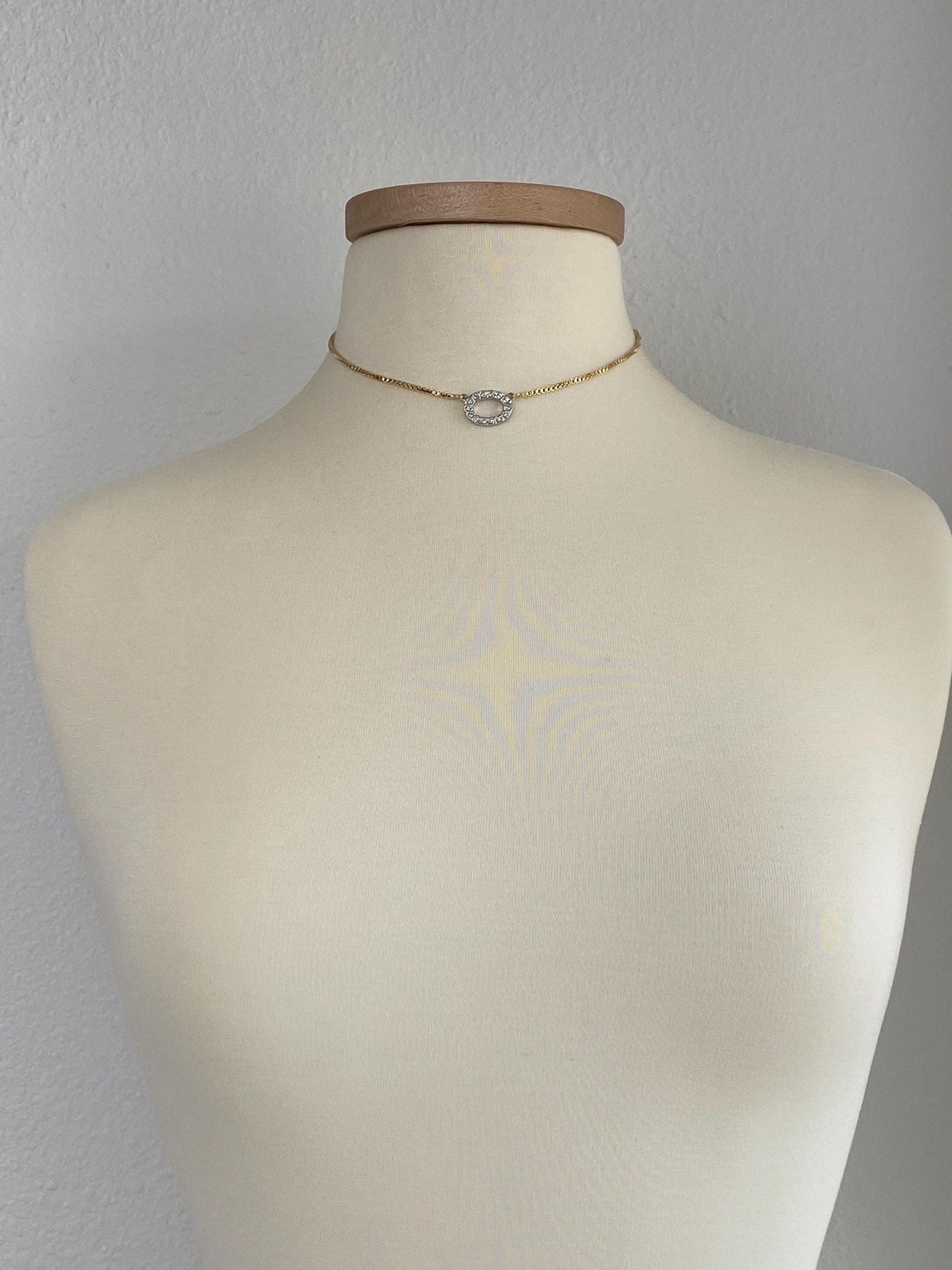 Vintage Solid 18k White & Yellow Gold Diamond Box Chain Necklace - 15.5 inches