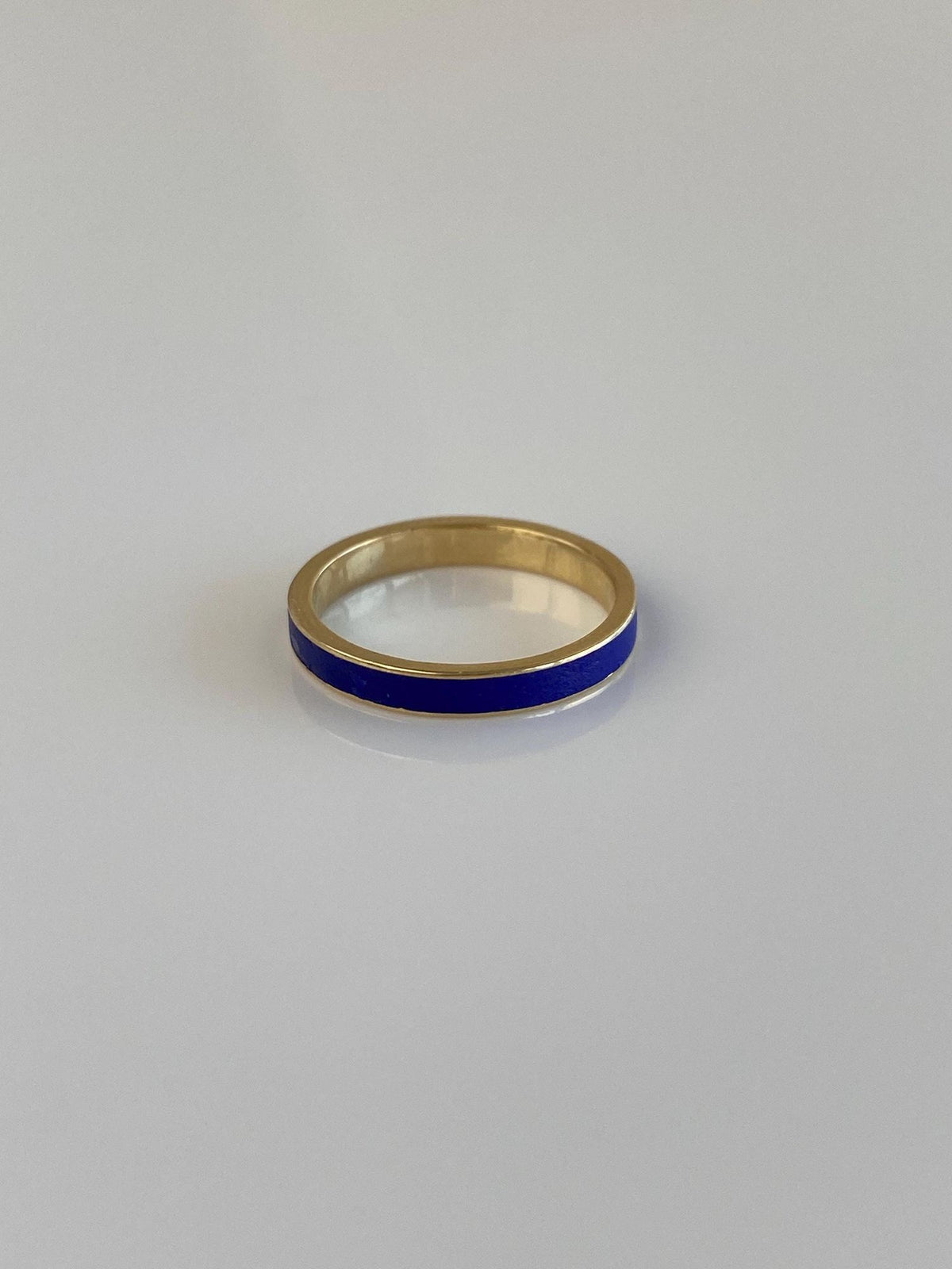 Vintage Solid 14k Yellow Gold Blue Enamel Inlay Ring Band - Size 2.75