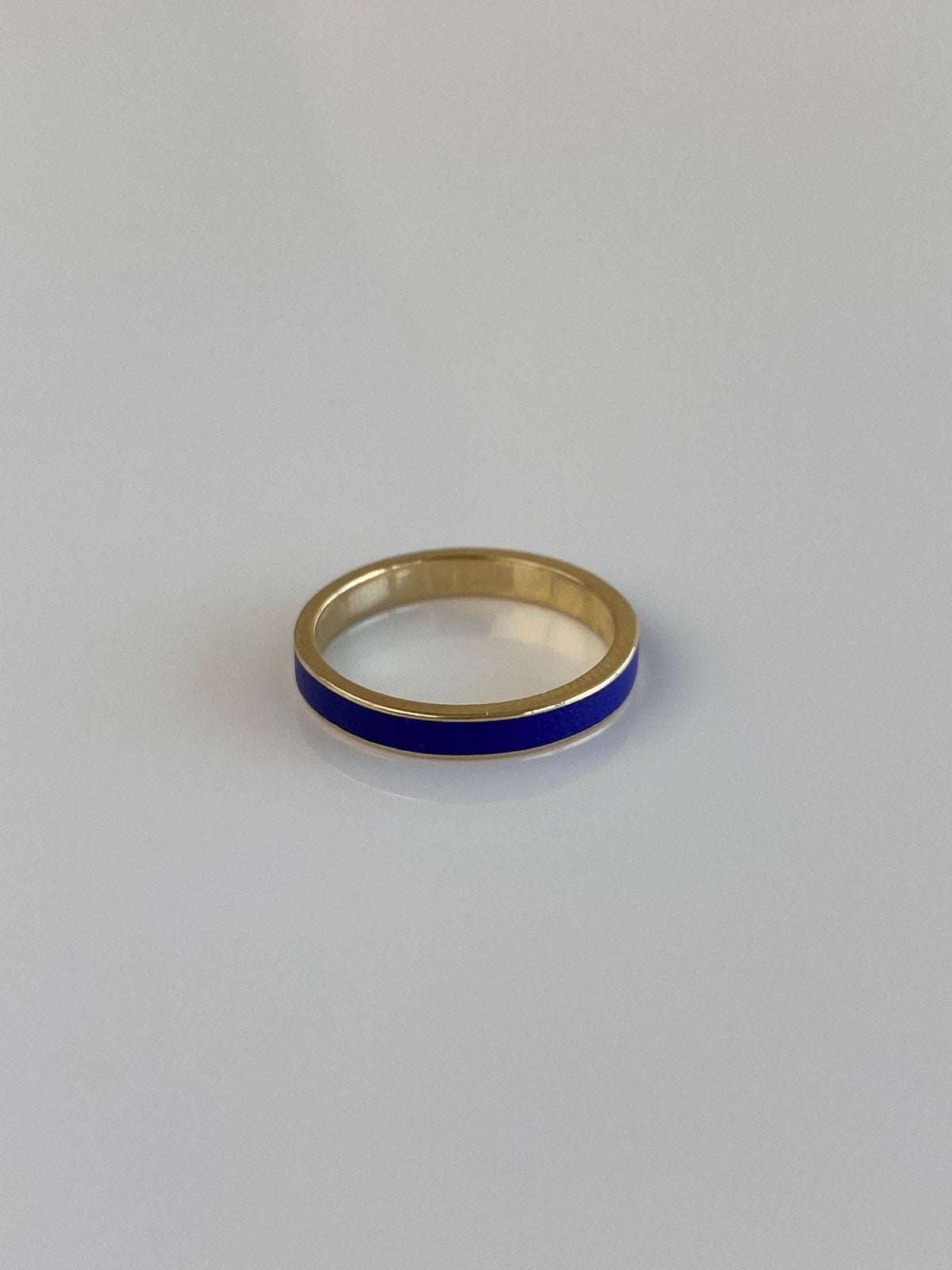 Vintage Solid 14k Yellow Gold Blue Enamel Inlay Ring Band - Size 2.75