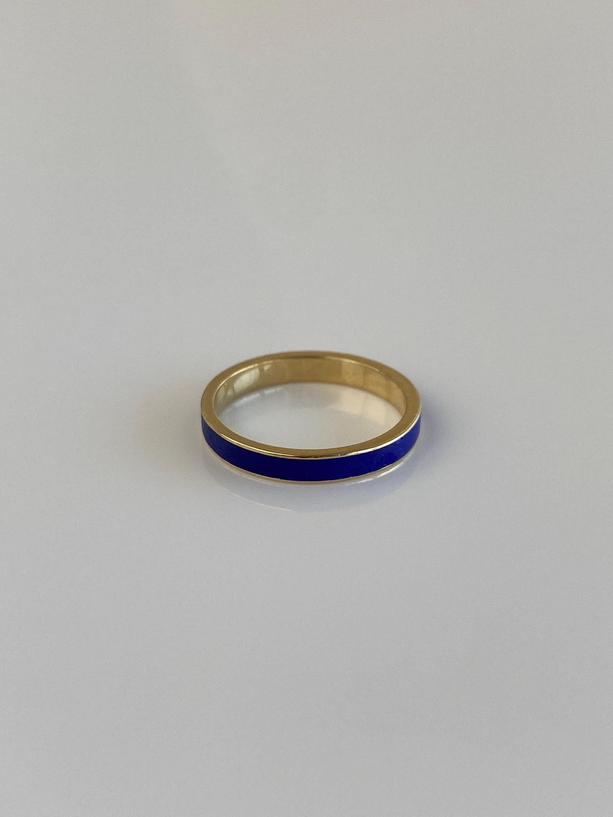 Vintage Solid 14k Yellow Gold Blue Enamel Inlay Ring Band - Size 2.75